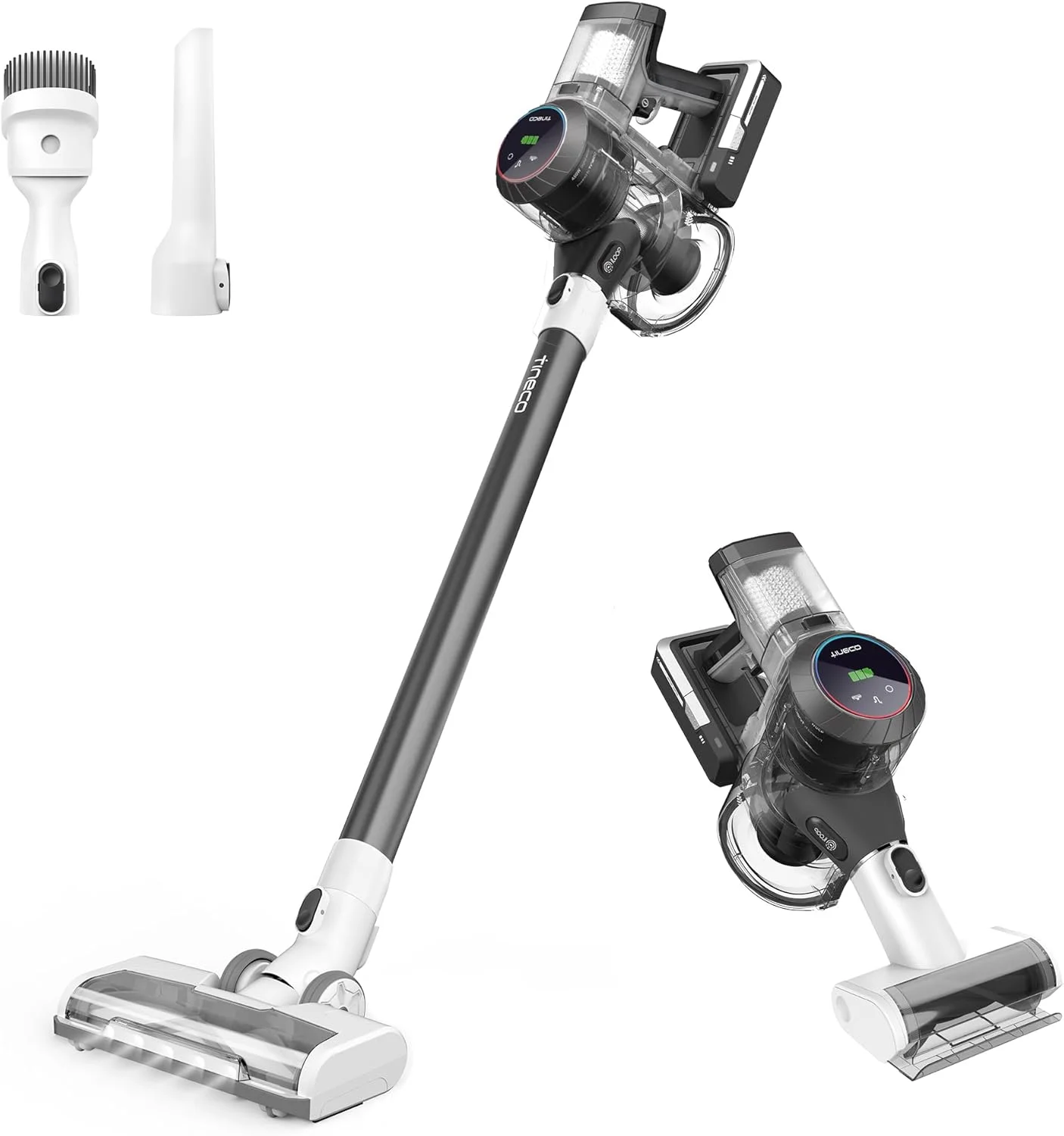 جاروبرقی عصایی شارژی Tineco Pure ONE S11، جاروبرقی دستی هوشمند با مکش قوی و سبک وزن، جاروبرقی دستی شارژی برای تمیز کردن عمیق مو، کف سخت، فرش، ماشین (Pure ONE S11 خاکستری)