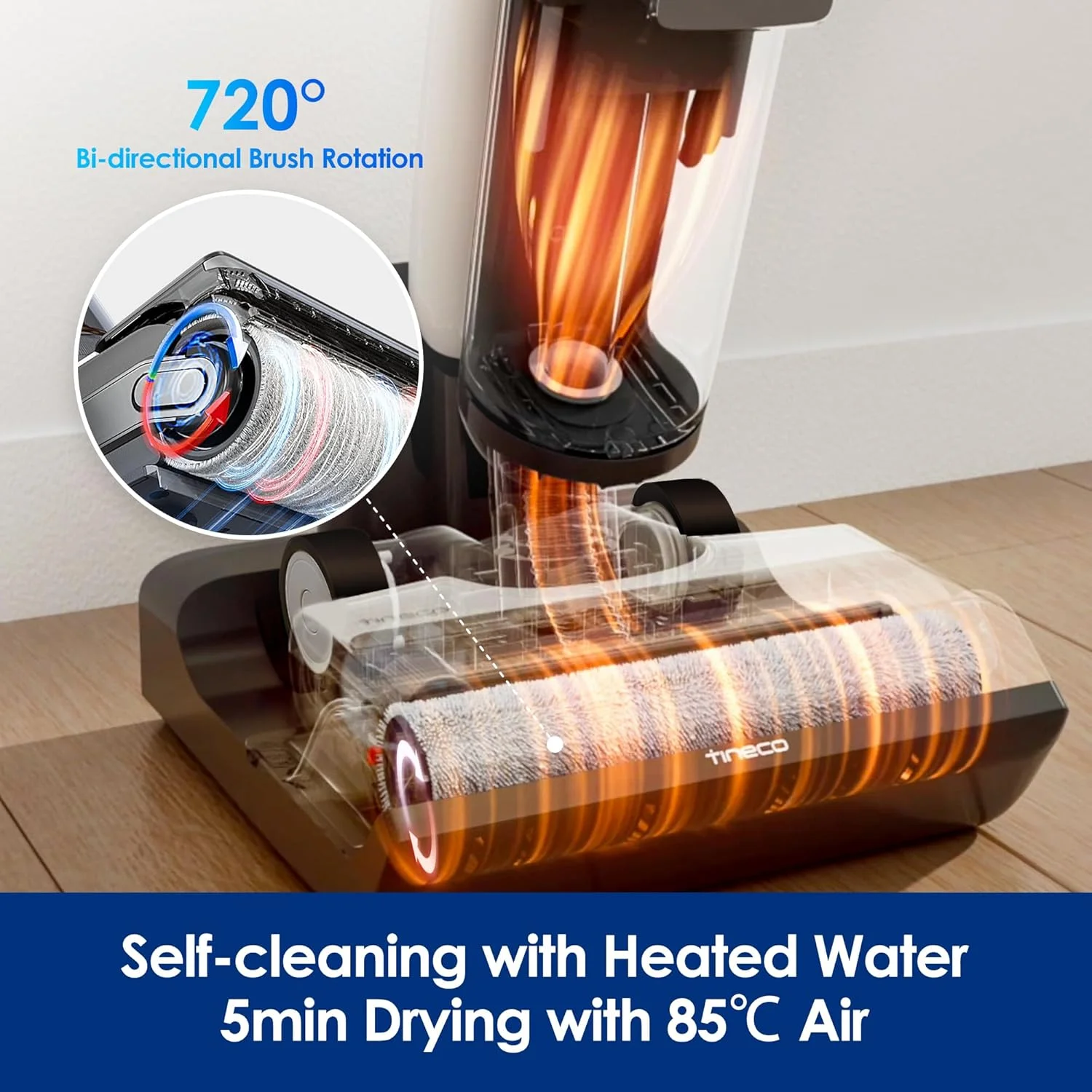 تی‌نکو Floor One S6 FlashDry جاروبرقی و تی خشک و مرطوب بی‌سیم، همه کاره برای کف‌های سخت، نمایشگر LED، زمان کارکرد طولانی، تمیز کردن لبه دو طرفه، خود تمیز شونده