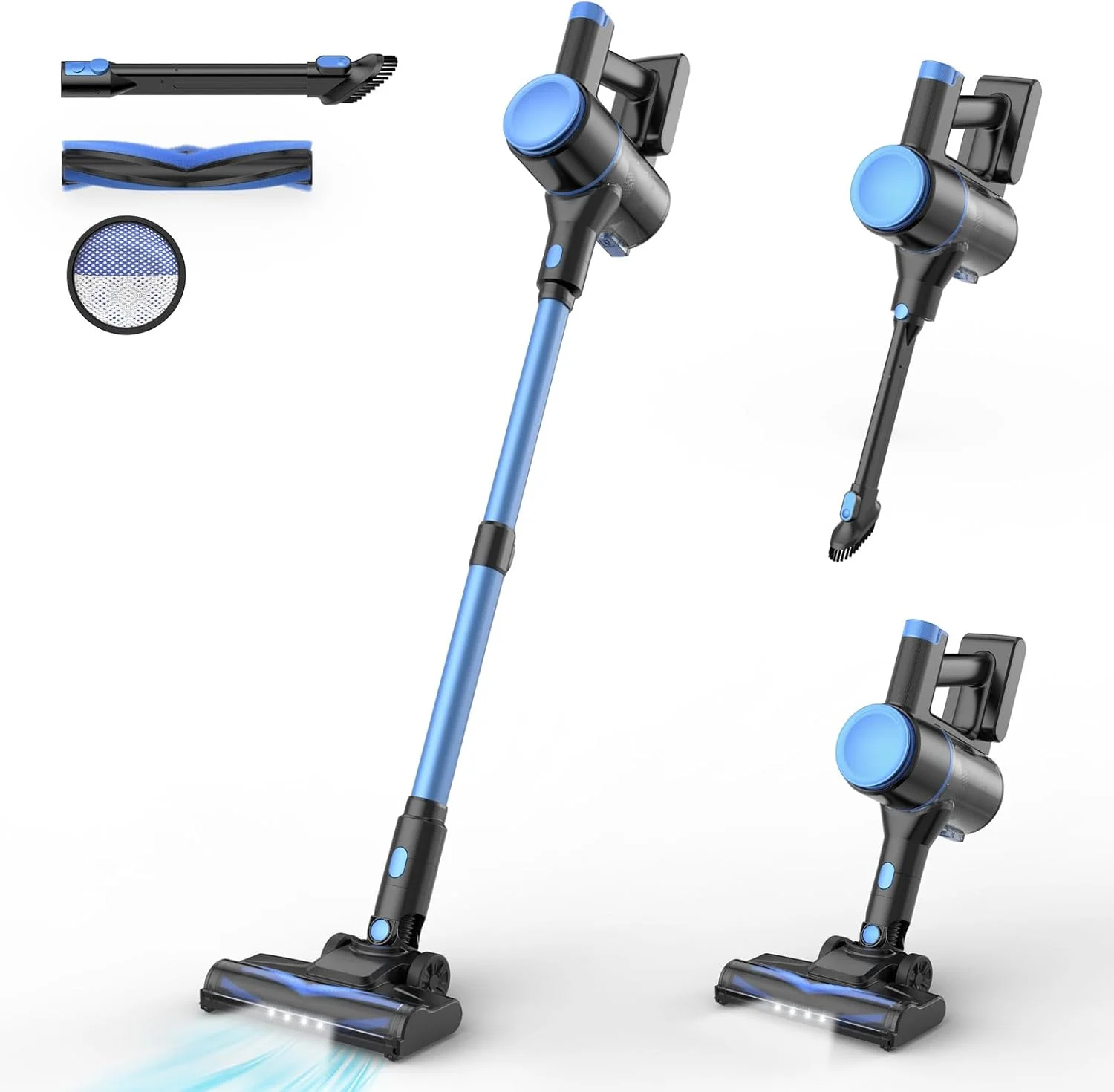 جاروبرقی عصایی شارژی N8، جاروبرقی سبک با مکش قدرتمند، باتری 2200 میلی آمپر، 40 دقیقه زمان کارکرد، ایستاده، جاروبرقی شارژی برای موی حیوانات خانگی، فرش و کف چوب سخت