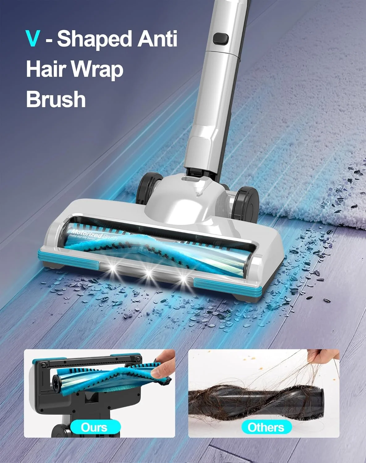 جاروبرقی عصایی بی سیم Prisvacs، مکش قدرتمند 25Kpa، فوق سبک، ایستاده، ضد گره خوردگی، شارژ سریع، مناسب برای کف سخت، فرش، موی حیوانات خانگی