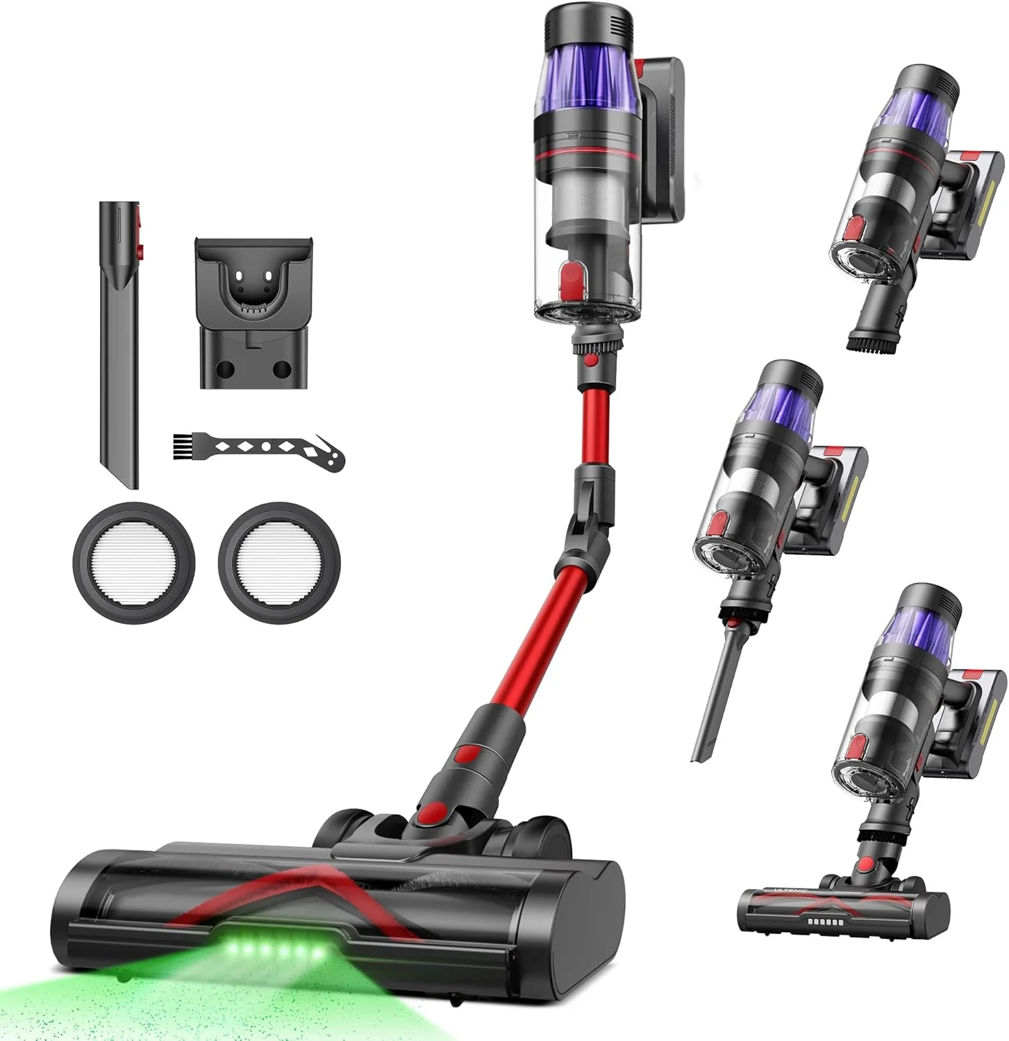 جاروبرقی عصایی شارژی اولتنیک، 550 وات/50 کیلو پاسکال، 60 دقیقه زمان کارکرد، لوله 180 درجه خم شو، برس ضد گره خوردگی، جاروبرقی عصایی شارژی با پایه شارژ، جاروبرقی دستی برای موی حیوانات خانگی/فرش/کف/ماشین، مدل U16 Flex