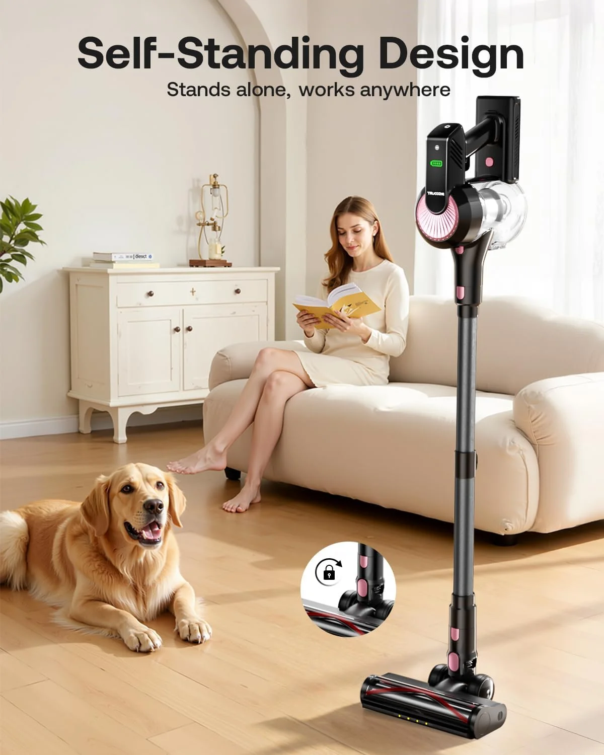 جاروبرقی عصایی شارژی Trucozie برای منزل، جاروبرقی ایستاده قدرتمند با قابلیت شارژ برای موی حیوانات خانگی، کفهای چوبی سخت و فرش، مشکی جاروبرقی عصایی شارژی Trucozie برای منزل، جاروبرقی ایستاده قدرتمند با قابلیت شارژ برای موی حیوانات خانگی، کفهای چوبی سخت و فرش، مشکی