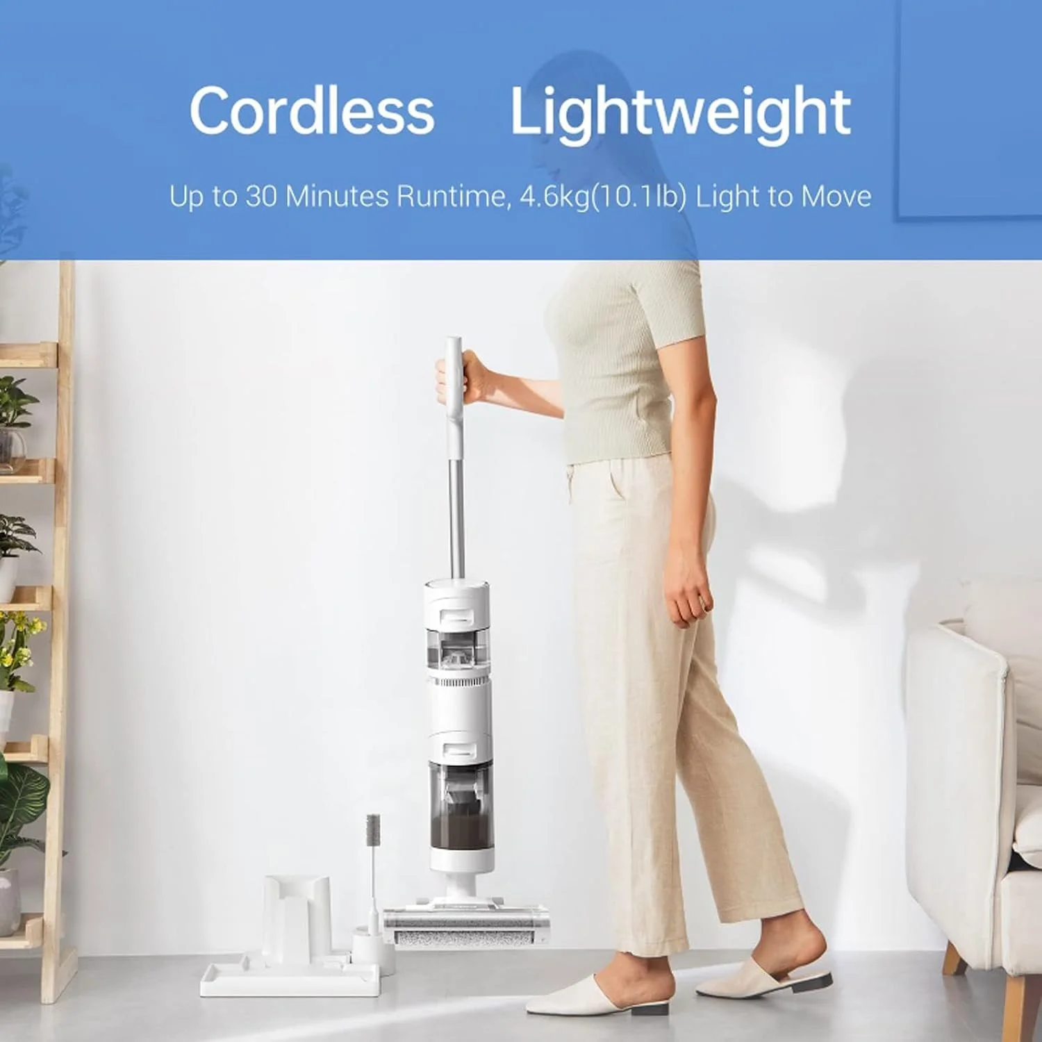 جاروبرقی آبی و خشک بی سیم VFNRESW برای منزل، پاک کننده لکه های خانگی قابل حمل بی سیم با قابلیت خود تمیز شوندگی 900 میلی لیتر (AU)