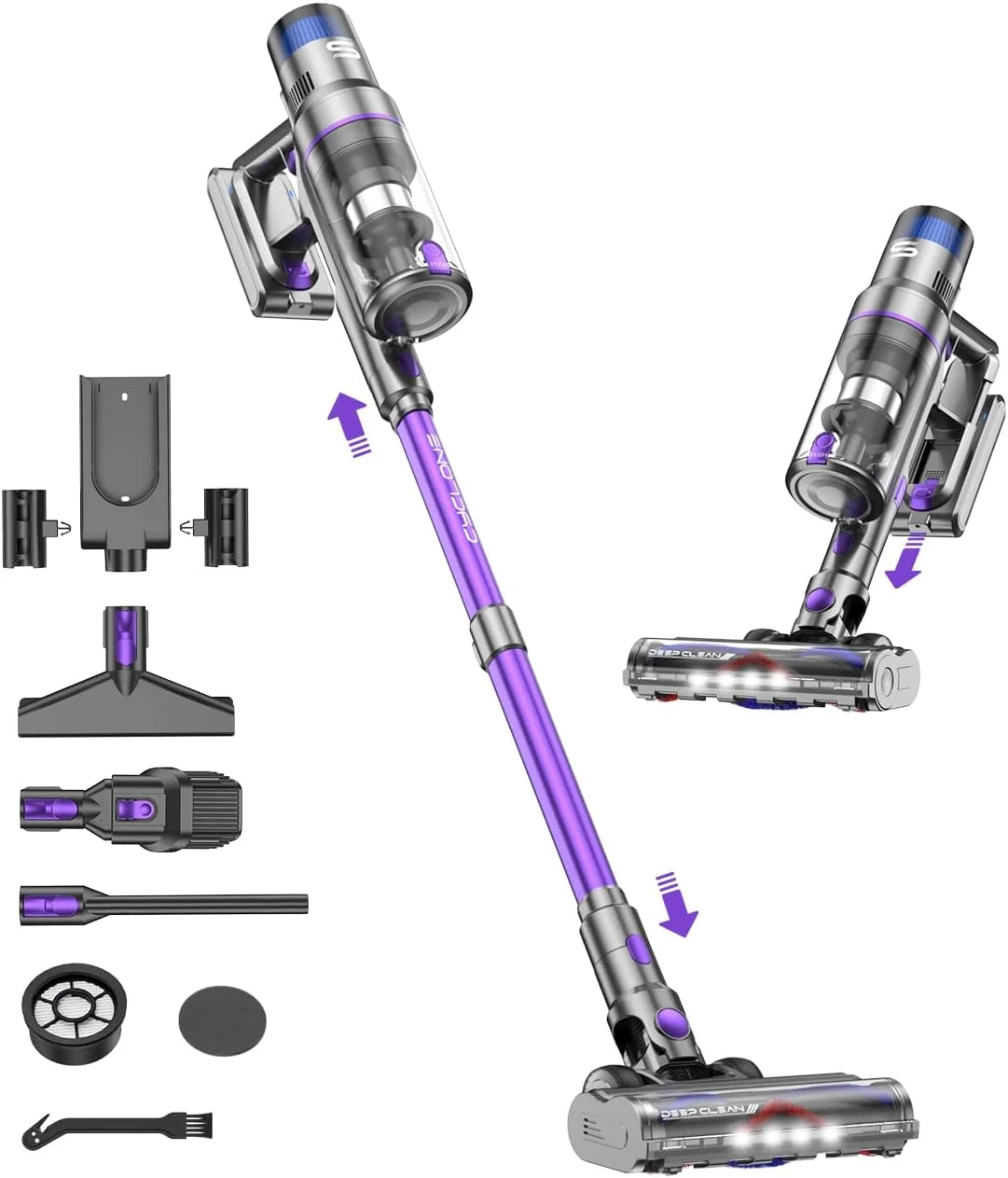 جاروبرقی باتری دار با 75 دقیقه زمان کارکرد، قدرت مکش 55 کیلو پاسکال و توان 580 وات، جاروبرقی بی سیم با حالت اتوماتیک، ایستاده، نمایشگر LED و مخزن گرد و غبار 1.5 لیتری مناسب برای خودرو، فرش، موی حیوانات خانگی و سطوح سخت جاروبرقی باتری دار با 75 دقیقه زمان کارکرد، قدرت مکش 55 کیلو پاسکال و توان 580 وات، جاروبرقی بی سیم با حالت اتوماتیک، ایستاده، نمایشگر LED و مخزن گرد و غبار 1.5 لیتری مناسب برای خودرو، فرش، موی حیوانات خانگی و سطوح سخت