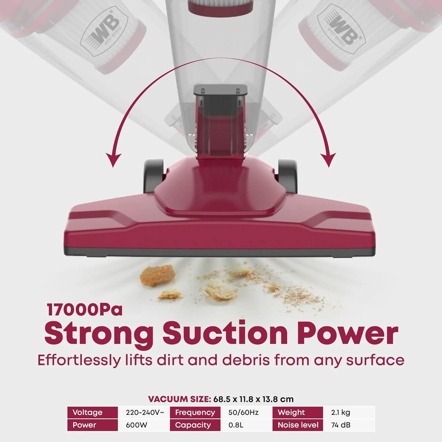 جاروبرقی عصایی دستی 2 در 1 WB West Bayou - سبک وزن، موتور قدرتمند 600 واتی، مکش 17000Pa، سیم بلند 5 متری، ظرفیت بزرگ 0.8 لیتری، سیستم فیلتراسیون مرکزی برای خانه، ماشین، آشپزخانه جاروبرقی عصایی دستی 2 در 1 WB West Bayou - سبک وزن، موتور قدرتمند 600 واتی، مکش 17000Pa، سیم بلند 5 متری، ظرفیت بزرگ 0.8 لیتری، سیستم فیلتراسیون مرکزی برای خانه، ماشین، آشپزخانه