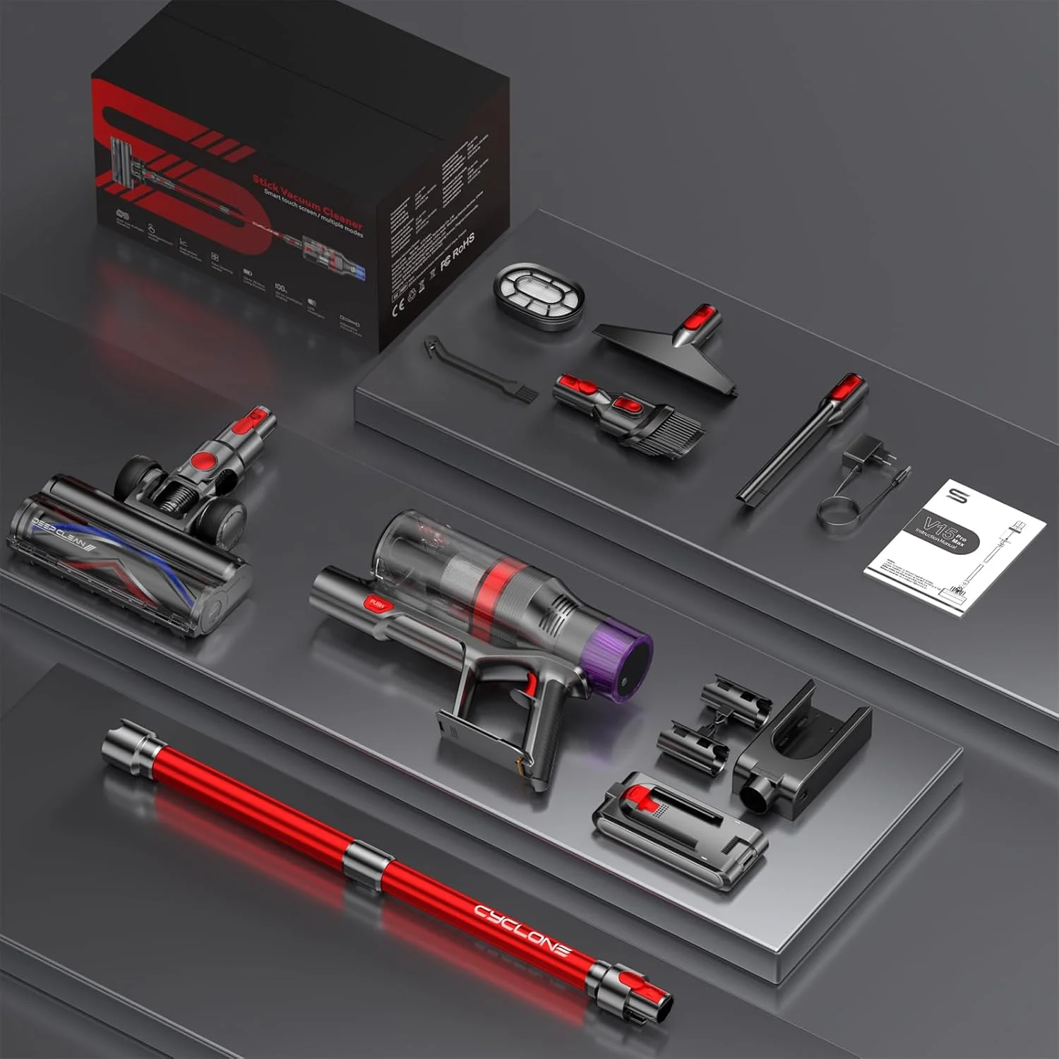 جاروبرقی عصایی بی سیم V15 Pro Max، جاروبرقی 58KPa 600 واتی، 75 دقیقه زمان کارکرد و باتری قابل جدا شدن و شارژ، جاروبرقی ایستاده برای موی حیوانات خانگی، فرش، ماشین و کف جاروبرقی عصایی بی سیم V15 Pro Max، جاروبرقی 58KPa 600 واتی، 75 دقیقه زمان کارکرد و باتری قابل جدا شدن و شارژ، جاروبرقی ایستاده برای موی حیوانات خانگی، فرش، ماشین و کف