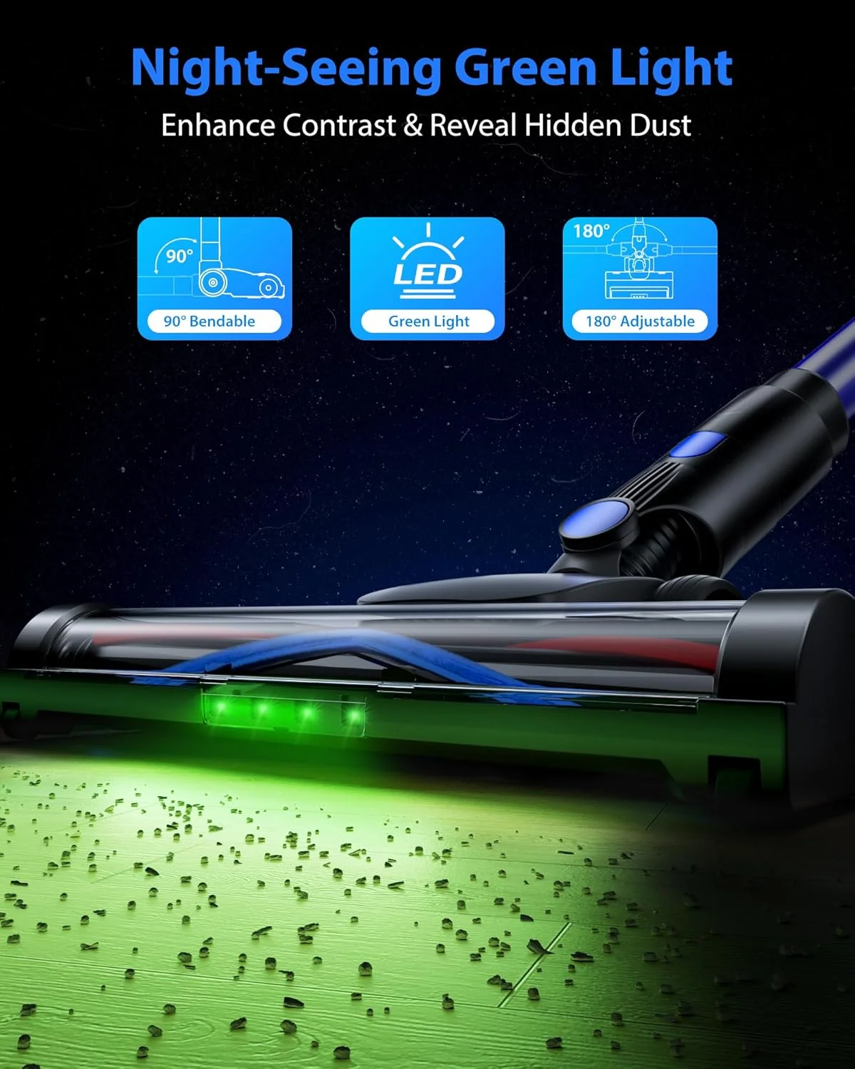 جاروبرقی عصایی شارژی زنون‌لب، 45KPA، مناسب منزل، جاروبرقی سبک وزن 6 در 1، تا 35 دقیقه زمان کارکرد، با مکش قدرتمند برای فرش، موی حیوانات خانگی و کف‌های چوبی