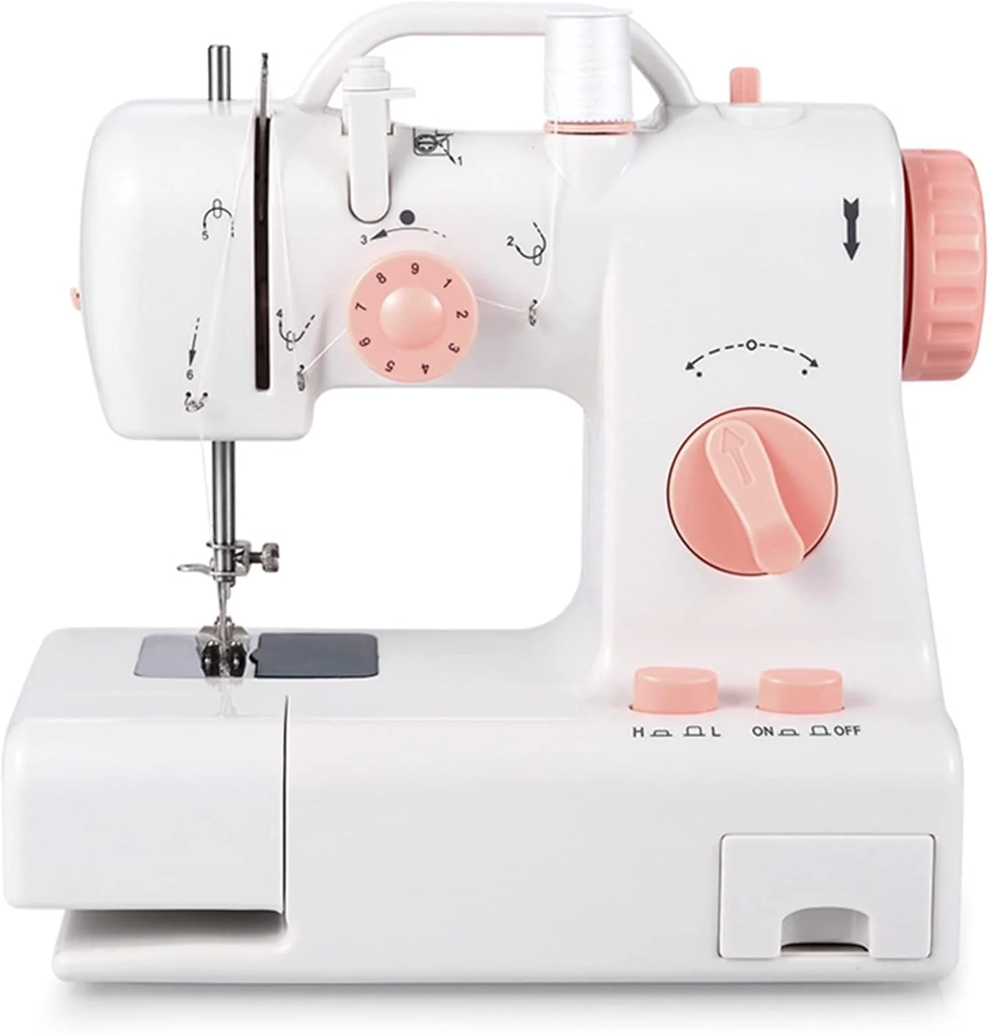 چرخ خیاطی YHUAEE مینی چرخ خیاطی با چراغ داخلی، چرخ خیاطی دو سرعته دو نخ، چرخ خیاطی پدال برقی و چرخ خیاطی لبه دوز