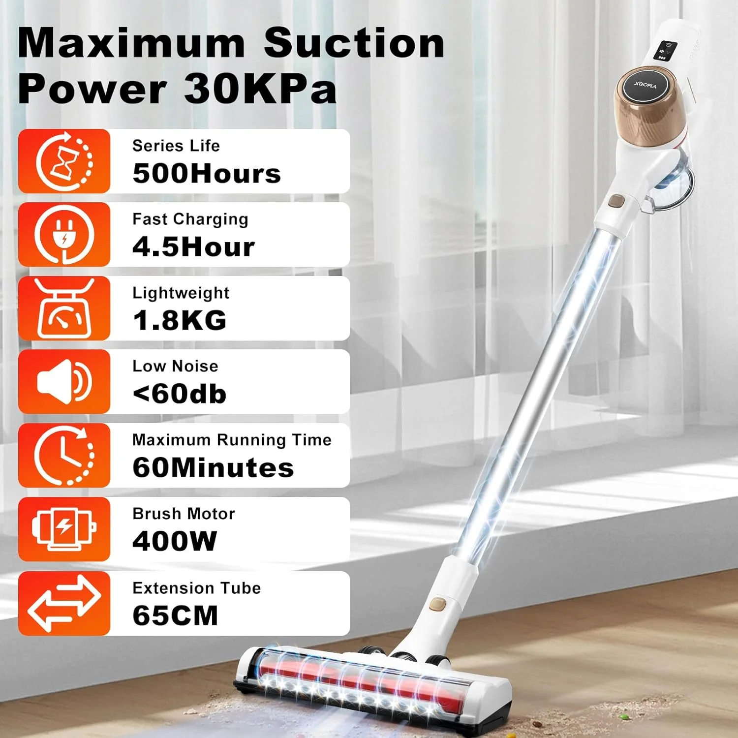 جاروبرقی عصایی شارژی Xoopla، مکش قدرتمند 30Kpa، تا 60 دقیقه زمان کارکرد، 2 حالت قدرت صفحه لمسی LED، ایده آل برای خانه، ماشین، کف سخت، فرش، موی حیوانات خانگی جاروبرقی عصایی شارژی Xoopla، مکش قدرتمند 30Kpa، تا 60 دقیقه زمان کارکرد، 2 حالت قدرت صفحه لمسی LED، ایده آل برای خانه، ماشین، کف سخت، فرش، موی حیوانات خانگی