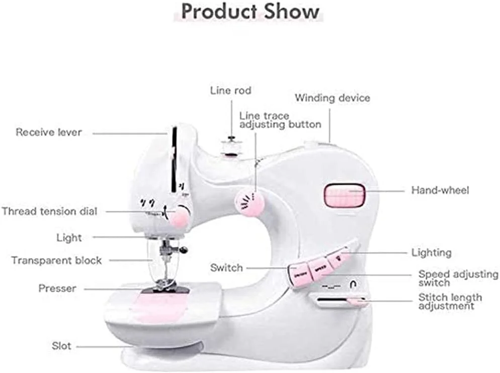 چرخ خیاطی چند منظوره مبتدی، چرخ خیاطی قابل حمل، کاربری آسان برای بزرگسالان، چرخ خیاطی برقی چندکاره مینیاتوری با سوزن دوقلو