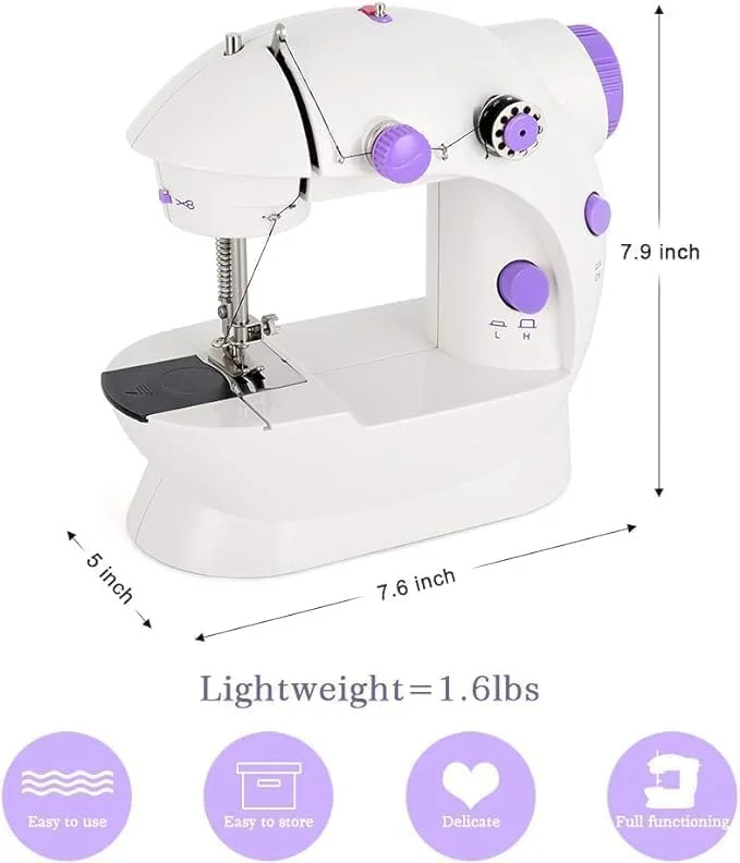چرخ خیاطی برقی کوچک و مبتدی پسند - قابل حمل و جمع و جور با کنترل دو سرعته برای کاردستی آسان، تعمیر و پروژه های DIY چرخ خیاطی برقی کوچک و مبتدی پسند - قابل حمل و جمع و جور با کنترل دو سرعته برای کاردستی آسان، تعمیر و پروژه های DIY