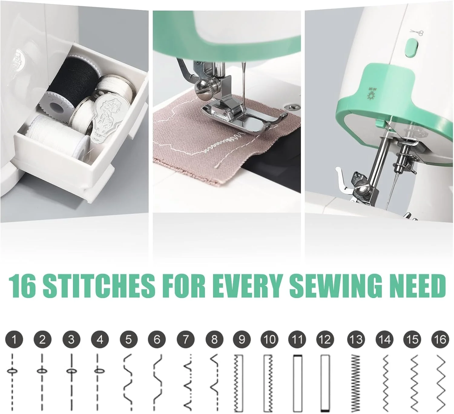 ست چرخ خیاطی کوچک مبتدی، کیت نخ 32 عددی، 12 بخیه داخلی، 2 سرعت، خیاطی چند منظوره قابل حمل با پدال پا، چراغ، چرخ خیاطی لحاف دوزی برای تعمیر لباس، کاردستی و مصارف خانگی ست چرخ خیاطی کوچک مبتدی، کیت نخ 32 عددی، 12 بخیه داخلی، 2 سرعت، خیاطی چند منظوره قابل حمل با پدال پا، چراغ، چرخ خیاطی لحاف دوزی برای تعمیر لباس، کاردستی و مصارف خانگی