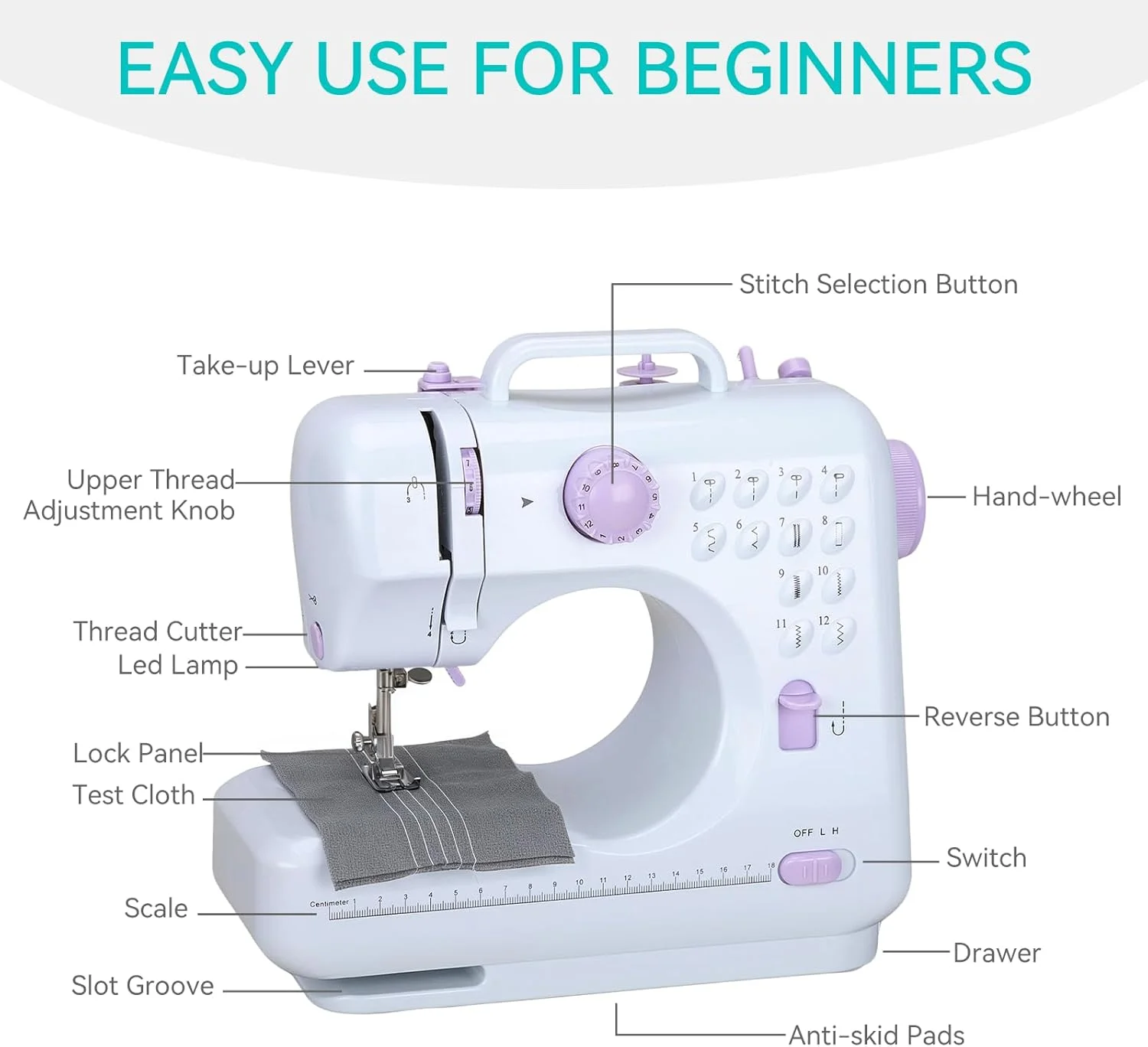 چرخ خیاطی کوچک برای مبتدیان، چرخ خیاطی برقی قابل حمل با سرعت دوگانه، 12 مدل دوخت داخلی، پدال پا و کیت لوازم جانبی برای پروژه های DIY خانگی و هدیه چرخ خیاطی کوچک برای مبتدیان، چرخ خیاطی برقی قابل حمل با سرعت دوگانه، 12 مدل دوخت داخلی، پدال پا و کیت لوازم جانبی برای پروژه های DIY خانگی و هدیه