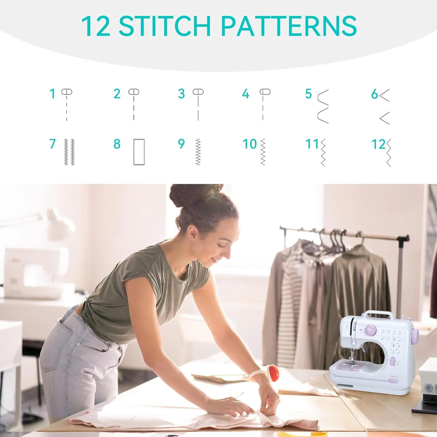 چرخ خیاطی کوچک برای مبتدیان، چرخ خیاطی برقی قابل حمل با سرعت دوگانه، 12 مدل دوخت داخلی، پدال پا و کیت لوازم جانبی برای پروژه های DIY خانگی و هدیه چرخ خیاطی کوچک برای مبتدیان، چرخ خیاطی برقی قابل حمل با سرعت دوگانه، 12 مدل دوخت داخلی، پدال پا و کیت لوازم جانبی برای پروژه های DIY خانگی و هدیه