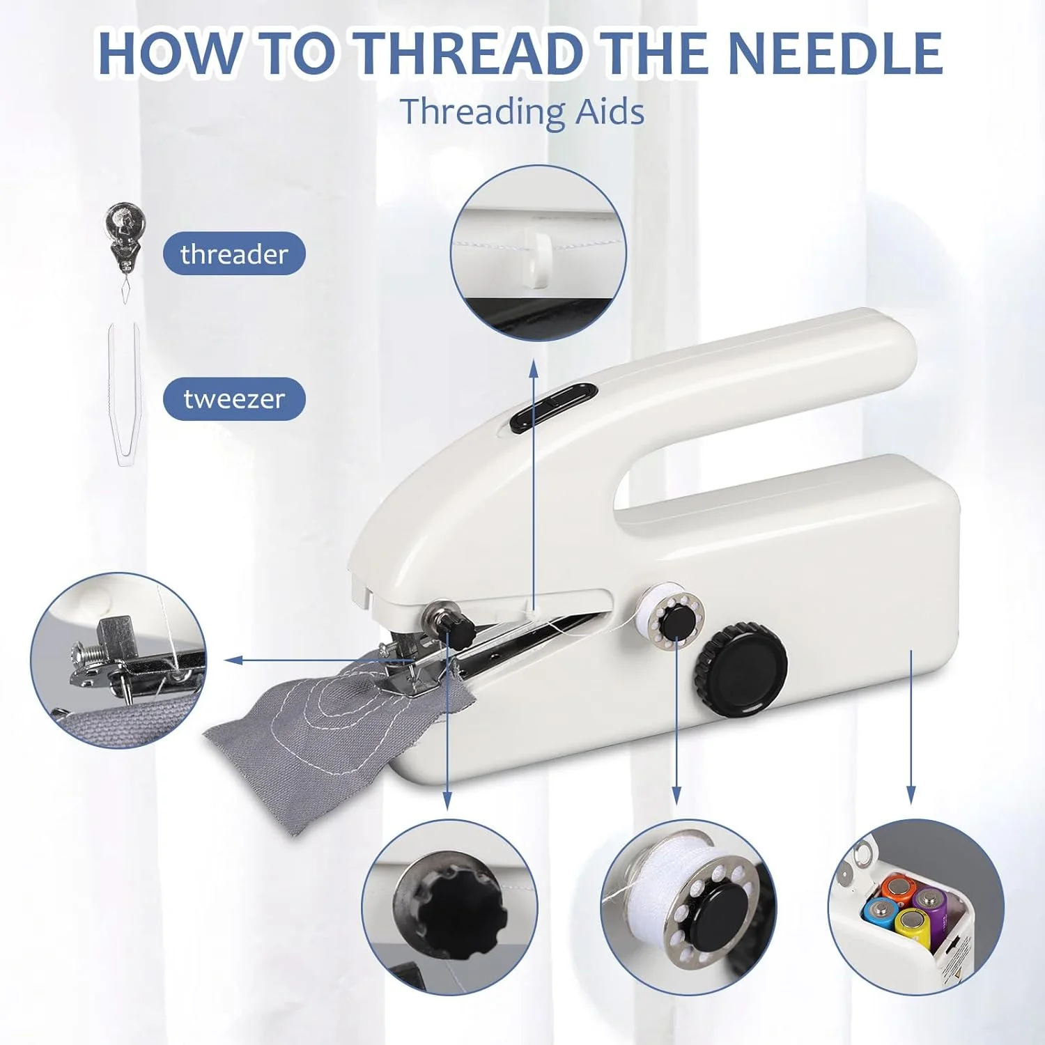 چرخ خیاطی برقی کوچک قابل حمل BigKing، سفید، 20 x 4.8 x 12 سانتی متر، چرخ خیاطی برقی با کیت خیاطی، تغذیه با باتری یا USB برای پارچه، لباس و پرده چرخ خیاطی برقی کوچک قابل حمل BigKing، سفید، 20 x 4.8 x 12 سانتی متر، چرخ خیاطی برقی با کیت خیاطی، تغذیه با باتری یا USB برای پارچه، لباس و پرده