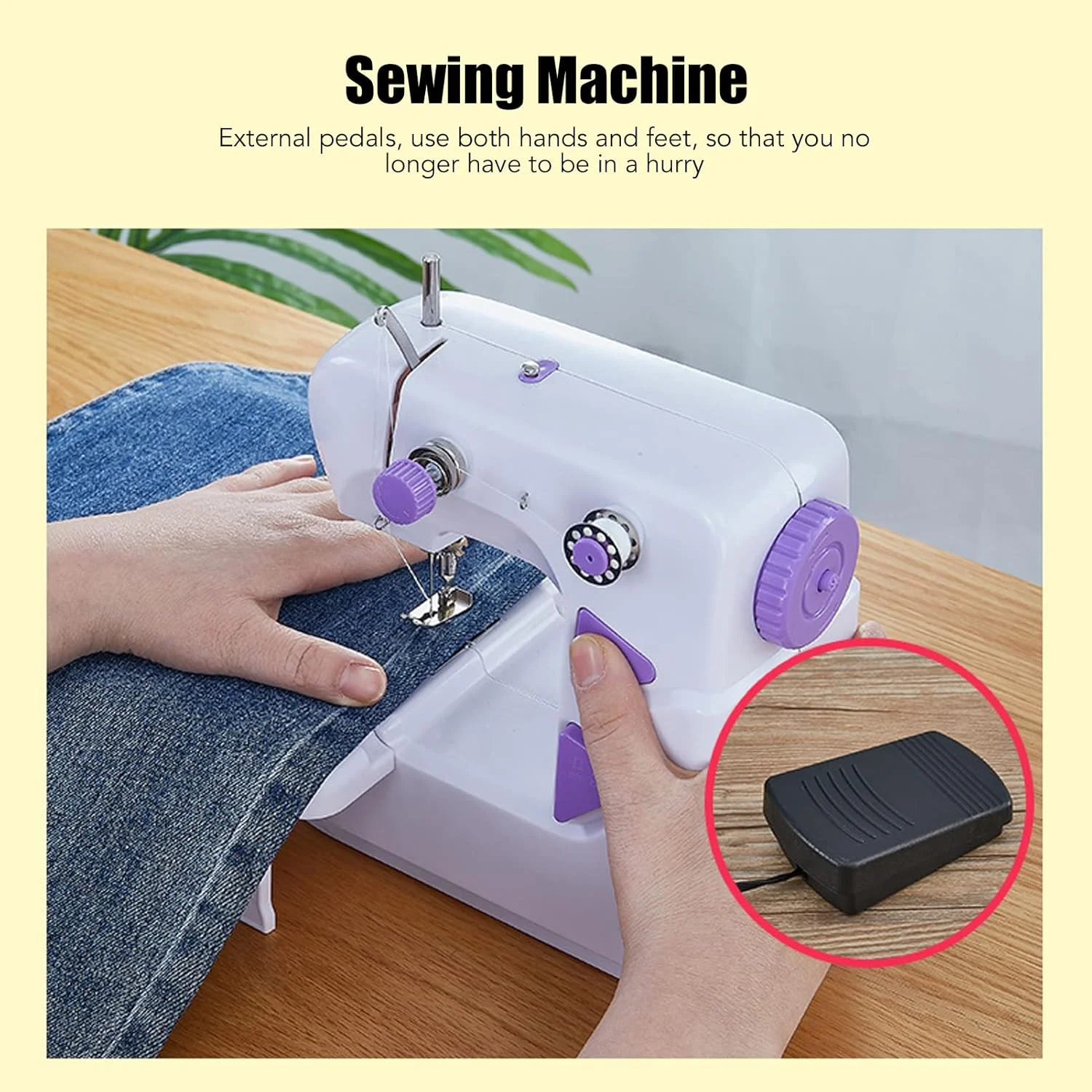 چرخ خیاطی کوچک برای مبتدیان، کیت چرخ خیاطی برقی دستی قابل حمل با سوزن نخ کن، پدال پا، چراغ LED، کیت خیاطی برای مصارف خانگی، صنعتگران، علاقه مندان به خیاطی (#3)
