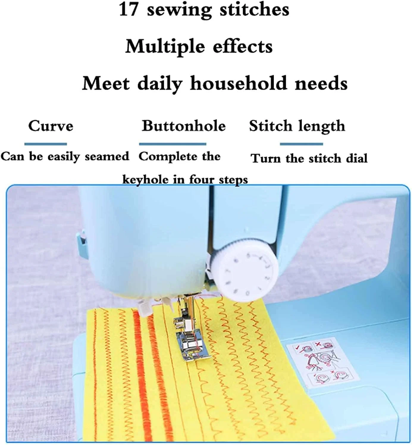 چرخ خیاطی BOREST برای مبتدیان، چرخ خیاطی برقی، چرخ خیاطی چند منظوره قابل حمل خانگی، 17 نوع دوخت کاربردی، نخ کشی اتوماتیک، لوازم جانبی مختلف LEOWE