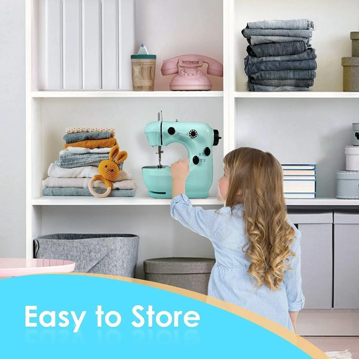 چرخ خیاطی کوچک BreadPeal برای مبتدیان، 2 سرعته قابل حمل با میز توسعه، چراغ، استفاده و نگهداری آسان، ایمن برای کودکان و بانوان، هدیه ایده آل - فیروزه ای، متوسط، پلاستیک