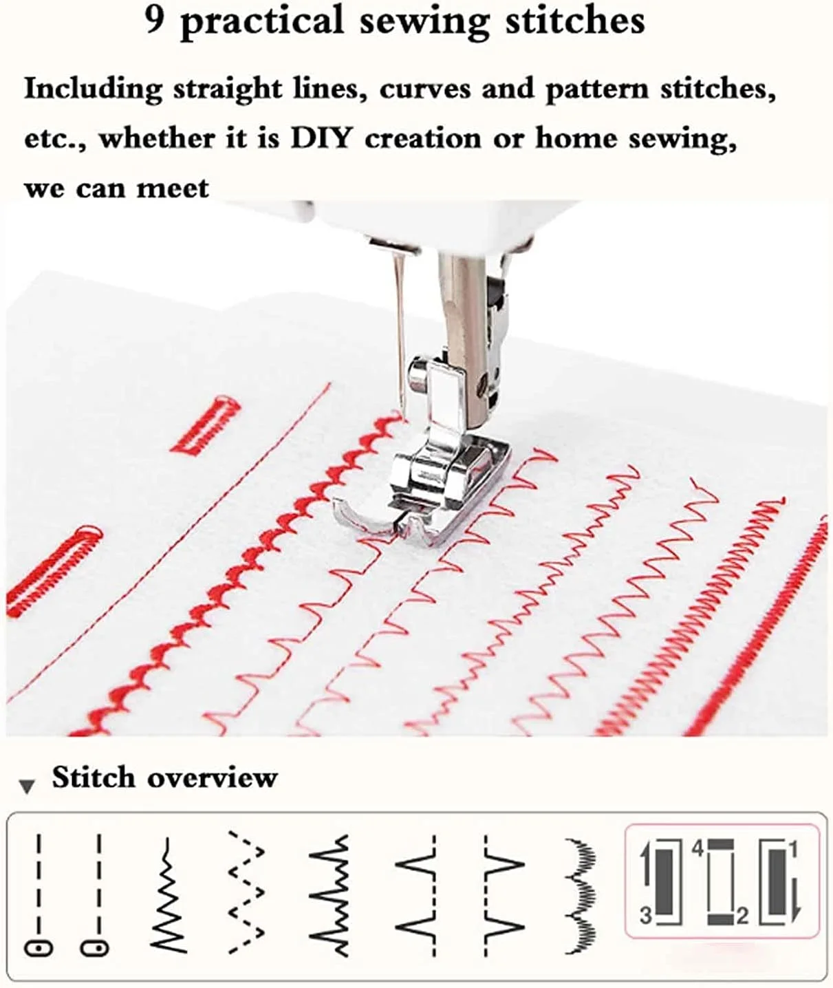 چرخ خیاطی برقی خانگی قابل حمل BOREST برای مبتدیان، 9 نوع دوخت، ضخامت 6 تا 8 لایه، نور LED، میز توسعه، لوازم جانبی مختلف LEOWE چرخ خیاطی برقی خانگی قابل حمل BOREST برای مبتدیان، 9 نوع دوخت، ضخامت 6 تا 8 لایه، نور LED، میز توسعه، لوازم جانبی مختلف LEOWE