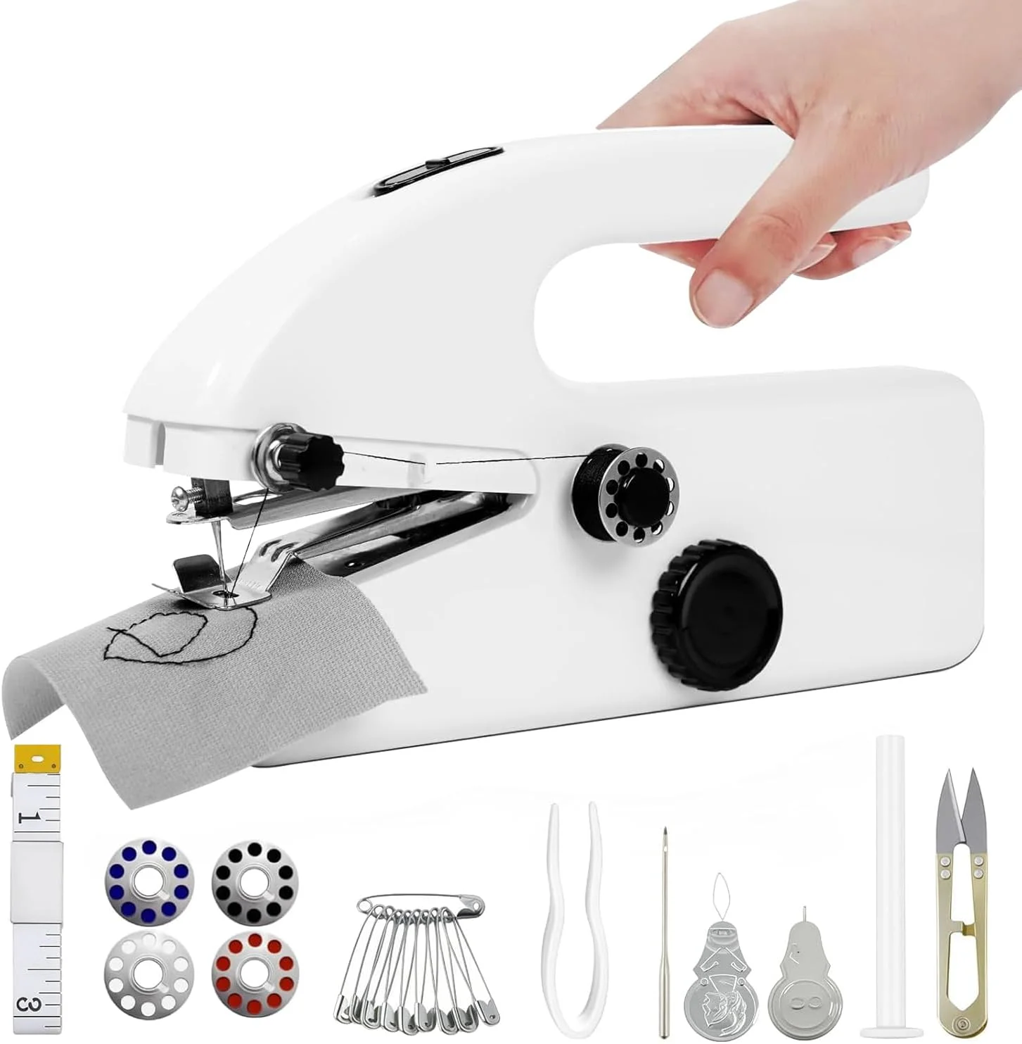 دستگاه خیاطی دستی VxoDhuuo، دستگاه خیاطی مینی، حالت قدرت الکتریکی دوگانه، استفاده آسان، کیت دستگاه های خیاطی قابل حمل برای مبتدیان، خیاطی آسان لباس و پارچه، مناسب برای DIY (سفید) دستگاه خیاطی دستی VxoDhuuo، دستگاه خیاطی مینی، حالت قدرت الکتریکی دوگانه، استفاده آسان، کیت دستگاه های خیاطی قابل حمل برای مبتدیان، خیاطی آسان لباس و پارچه، مناسب برای DIY (سفید)
