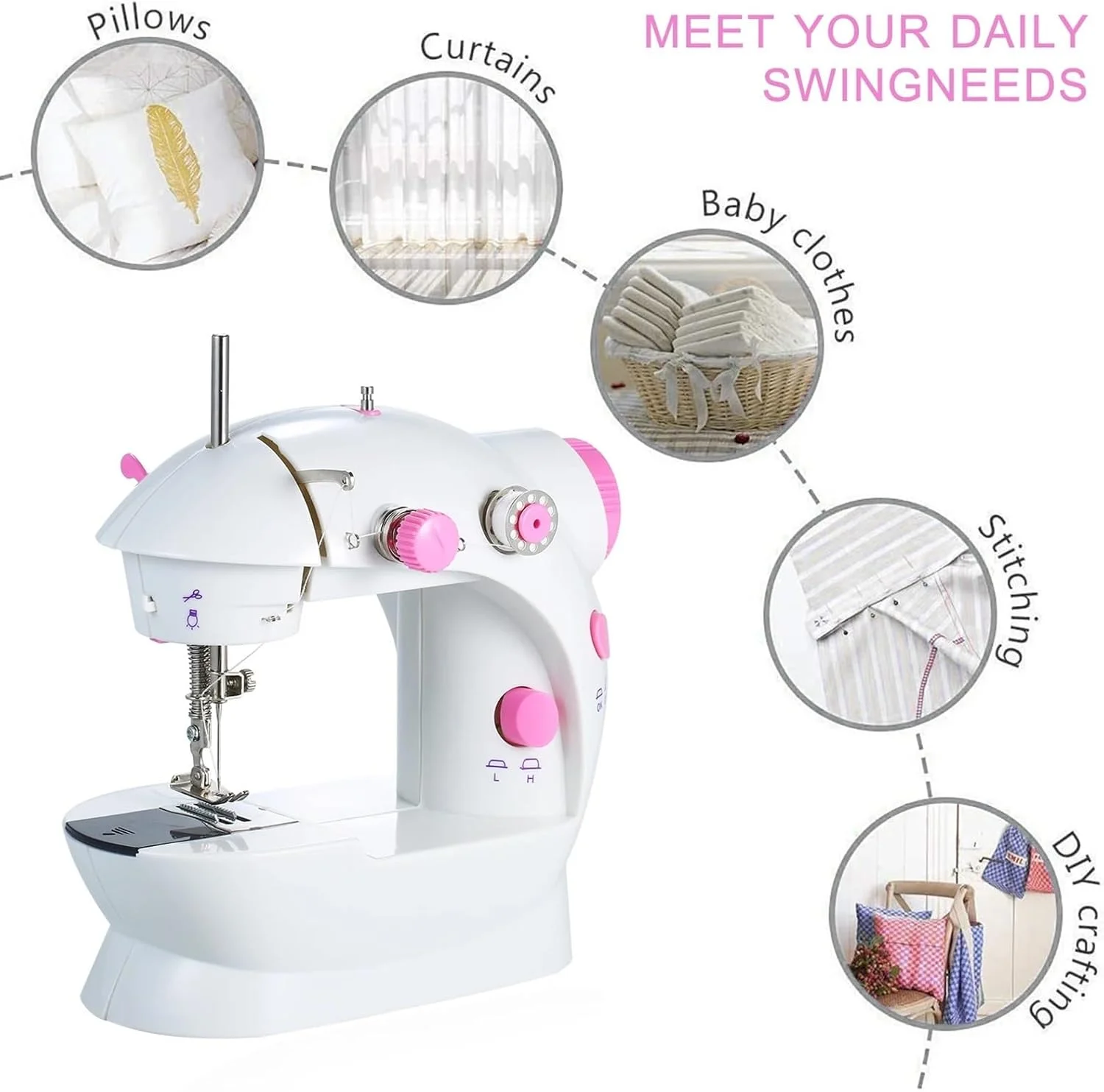 چرخ خیاطی، چرخ خیاطی کوچک 2 سرعته دو نخ برقی قابل حمل چند منظوره خانگی با چراغ برش پدال پا، خیاطی آسان چرخ خیاطی، چرخ خیاطی کوچک 2 سرعته دو نخ برقی قابل حمل چند منظوره خانگی با چراغ برش پدال پا، خیاطی آسان