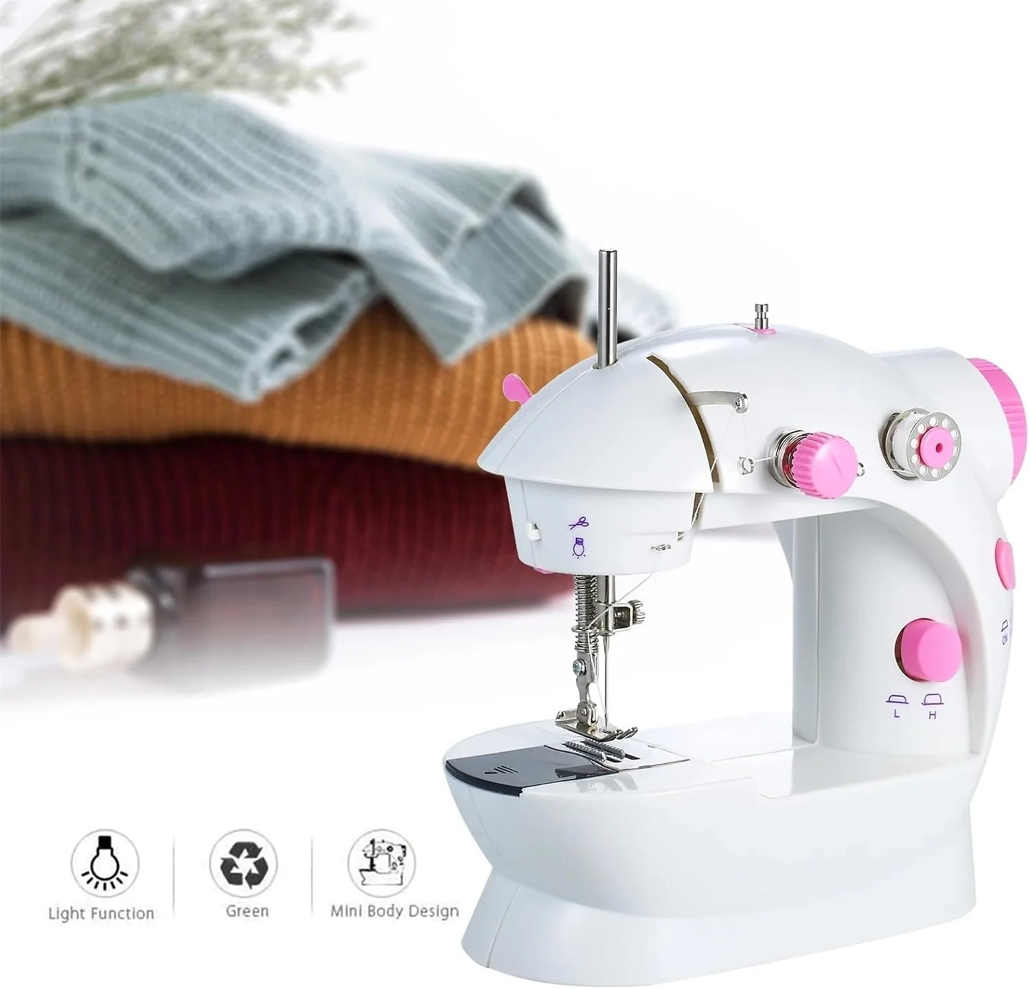چرخ خیاطی، چرخ خیاطی کوچک 2 سرعته دو نخ برقی قابل حمل چند منظوره خانگی با چراغ برش پدال پا، خیاطی آسان چرخ خیاطی، چرخ خیاطی کوچک 2 سرعته دو نخ برقی قابل حمل چند منظوره خانگی با چراغ برش پدال پا، خیاطی آسان
