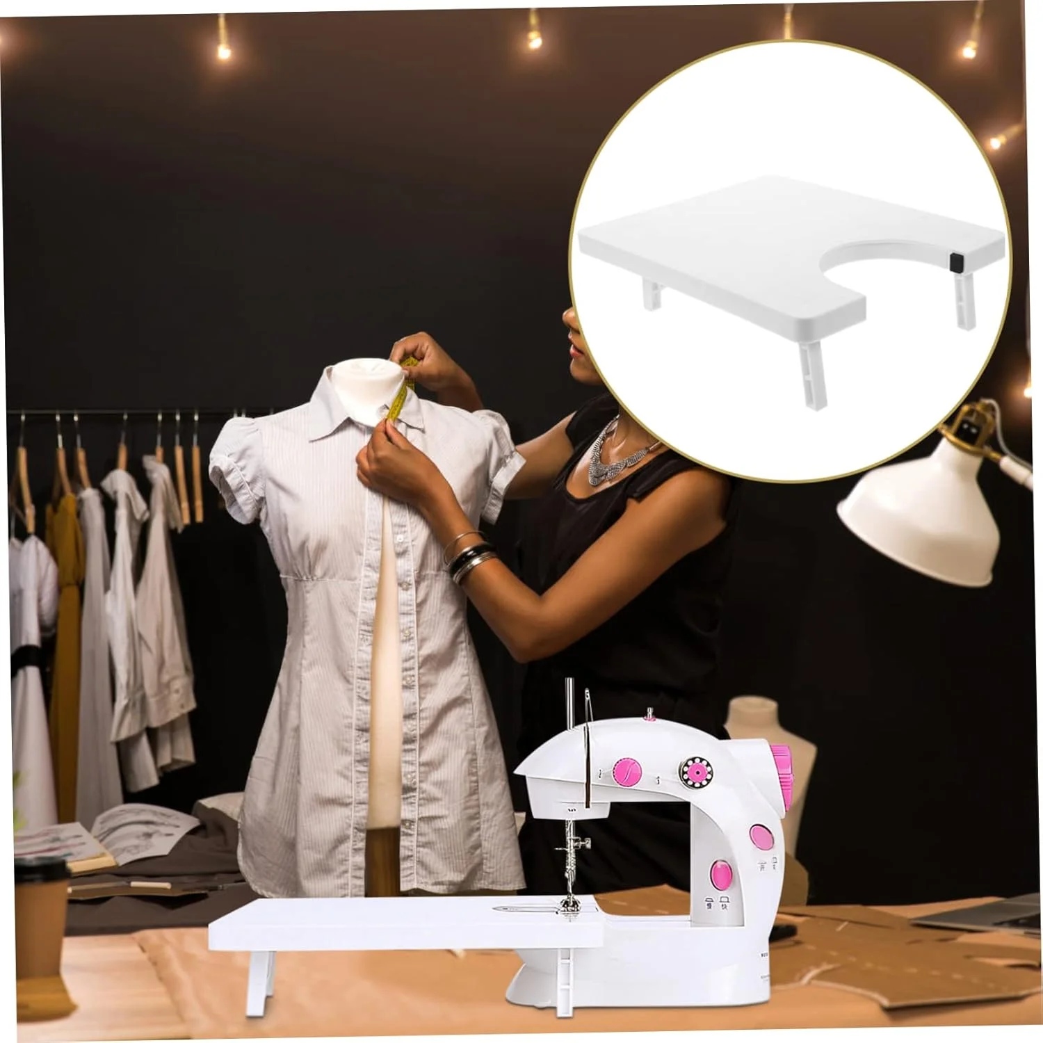 FUHULU 2 عدد میز خیاطی تاشو و قابل حمل برای ساخت لباس، ابزار خانگی، صفحه گسترش دهنده، لوازم جانبی کاربردی سفید رنگ FUHULU 2 عدد میز خیاطی تاشو و قابل حمل برای ساخت لباس، ابزار خانگی، صفحه گسترش دهنده، لوازم جانبی کاربردی سفید رنگ