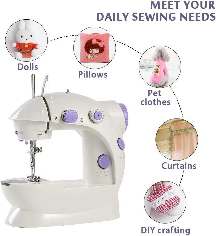 چرخ خیاطی کوچک Enjoylf با لوازم DIY برای کودکان مبتدی، لامپ قابل حمل ارتقا یافته، برش و پدال پا 2 سرعته 2 نخ