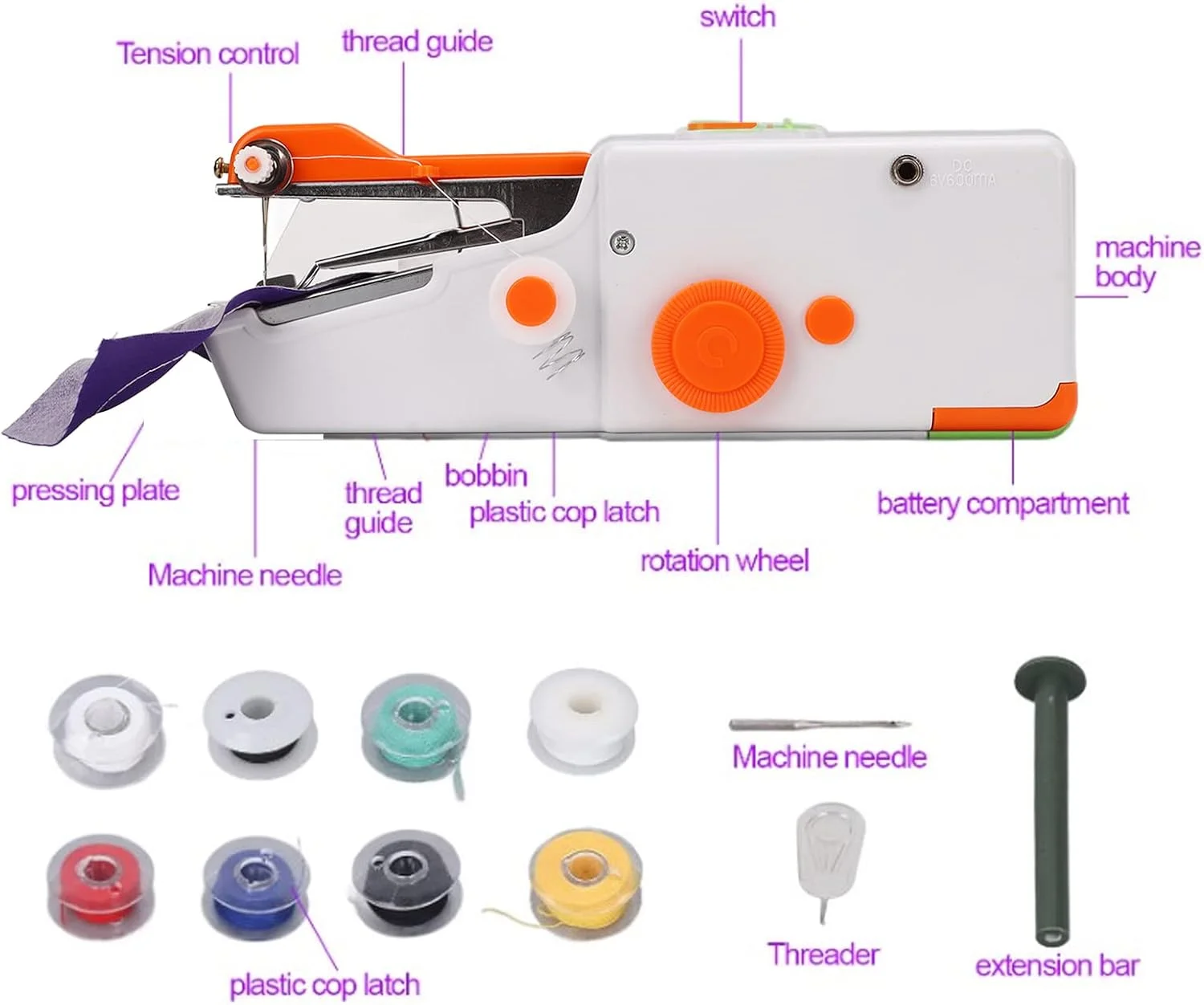 چرخ خیاطی دستی، سبک وزن ارگونومیک 2 حالته برقی راحت کاربردی جمع و جور قابل حمل نارنجی برای خانواده چرخ خیاطی دستی، سبک وزن ارگونومیک 2 حالته برقی راحت کاربردی جمع و جور قابل حمل نارنجی برای خانواده