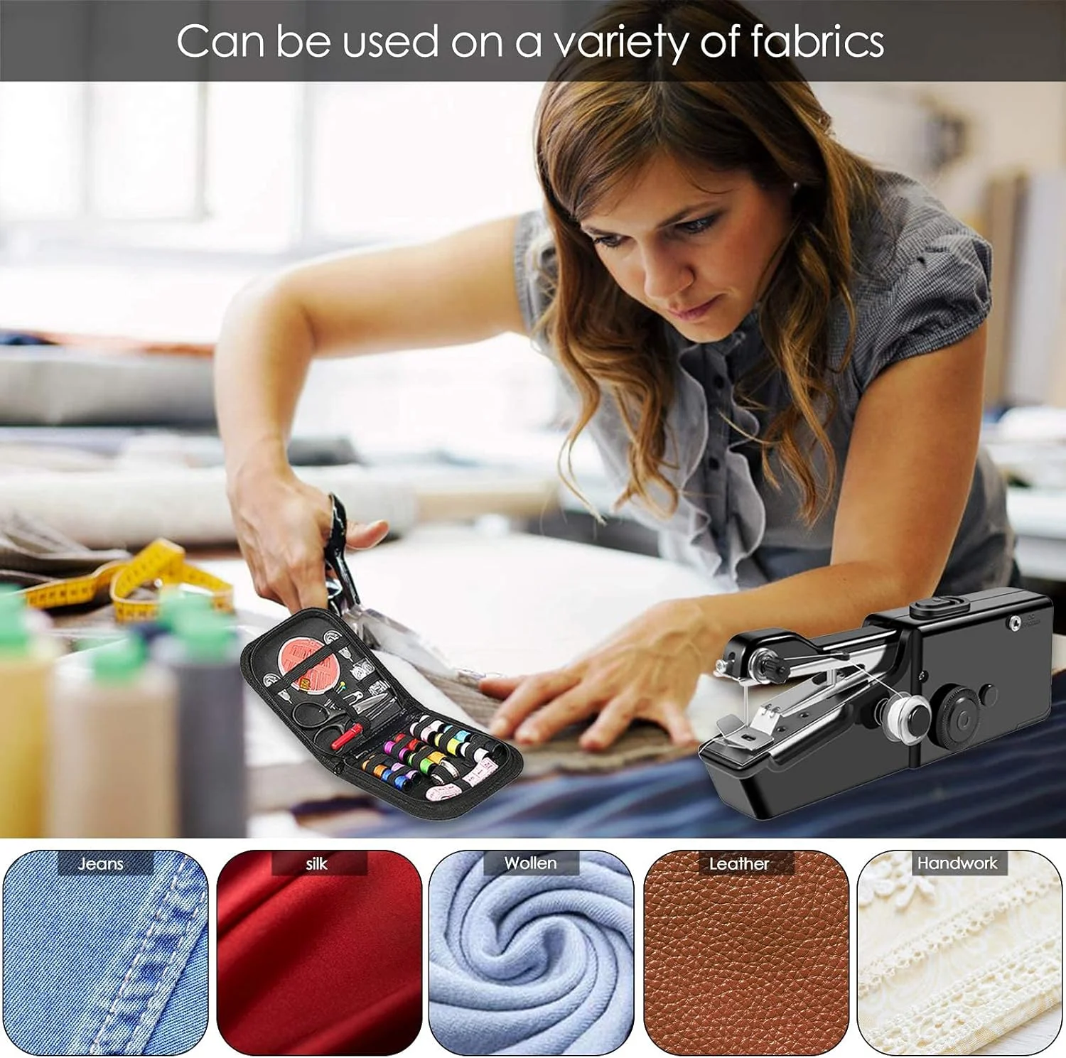 چرخ خیاطی دستی، چرخ خیاطی برقی کوچک و قابل حمل با کیت خیاطی، ابزار دوخت سریع برای مبتدیان، کاردستی، استفاده در خانه یا مسافرت