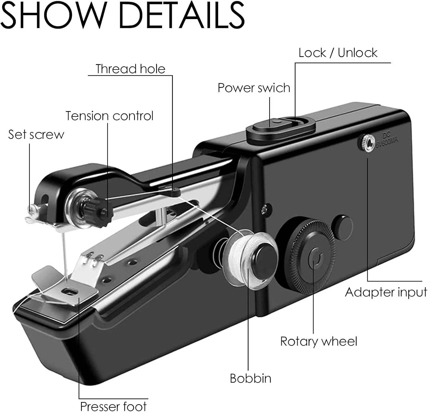 چرخ خیاطی دستی، چرخ خیاطی برقی کوچک و قابل حمل با کیت خیاطی، ابزار دوخت سریع برای مبتدیان، کاردستی، استفاده در خانه یا مسافرت