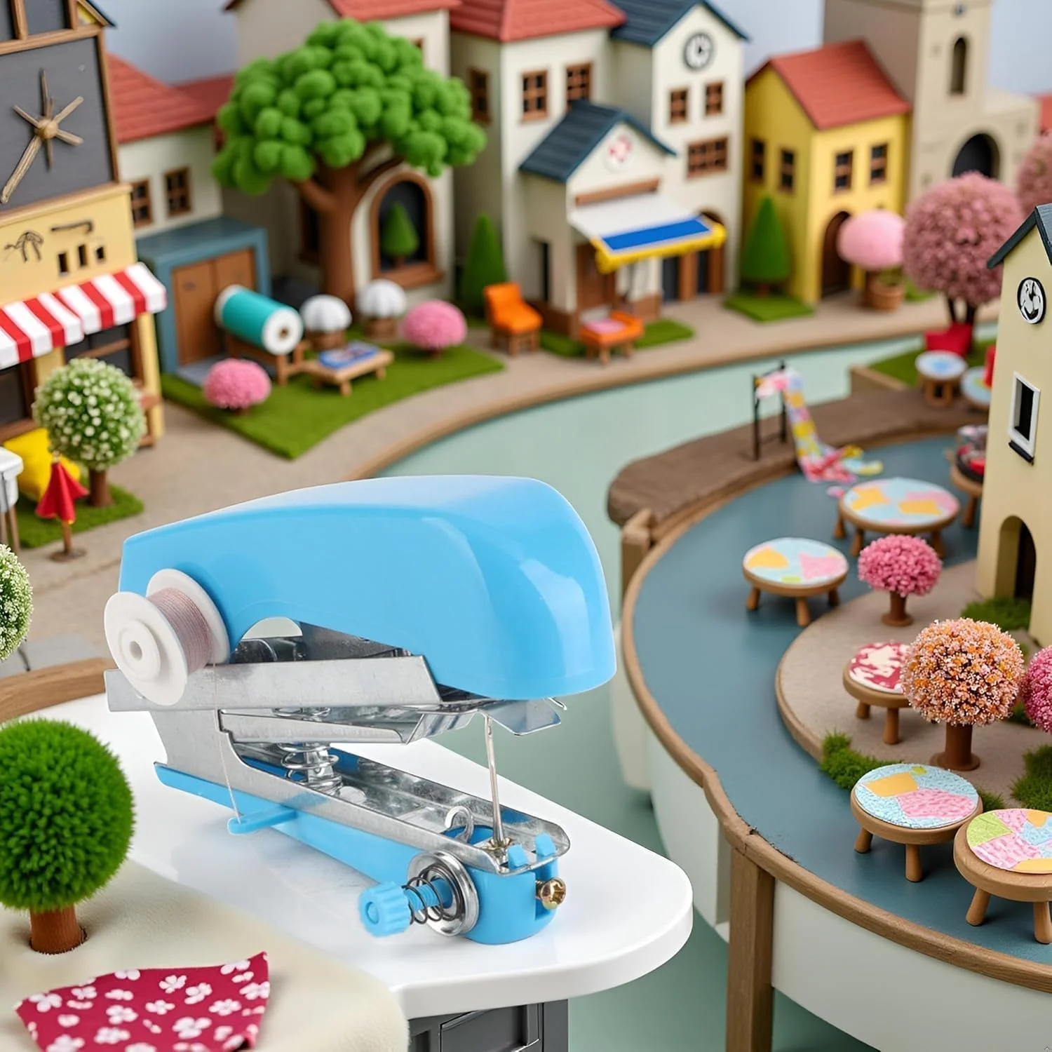 دستگاه خیاطی دستی آبی رنگ، مینی قابل حمل، ابزار کاردستی و خیاطی