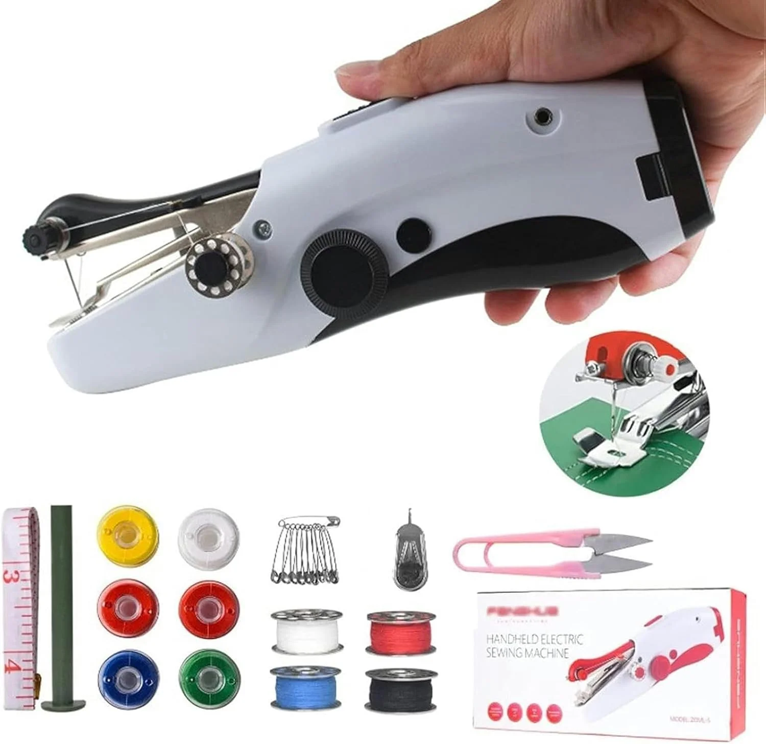 چرخ خیاطی دستی، چرخ خیاطی کوچک قابل حمل برای مبتدیان، چرخ خیاطی کوچک با لوازم خیاطی، دستگاه دوخت برقی بی سیم