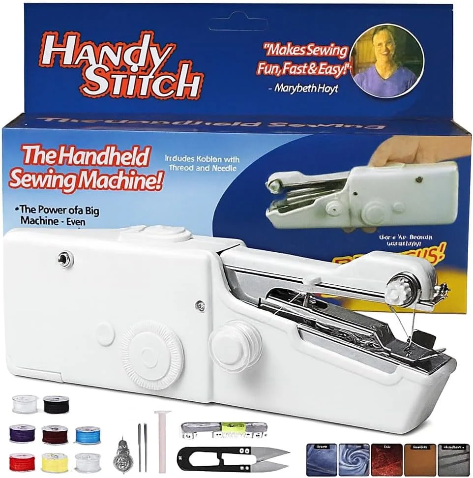 چرخ خیاطی دستی Fitto، دوخت برقی قابل حمل، بدون سیم، ماسوره های اضافی، سوزن، برای پرده، پارچه، لباس کودک، صنایع دستی، مسافرت منزل