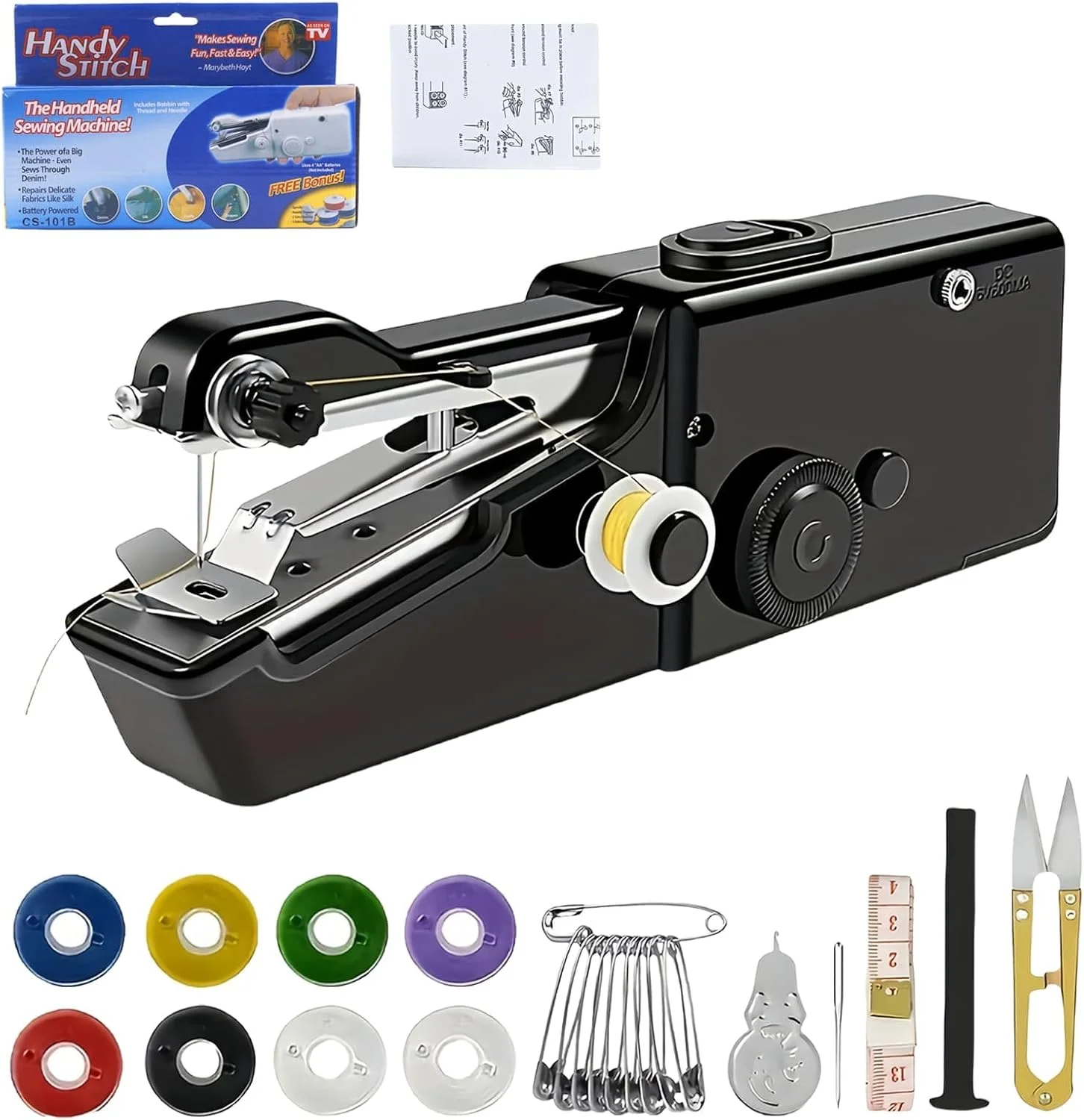 چرخ خیاطی دستی با لوازم جانبی کامل، چرخ خیاطی برقی کوچک قابل حمل برای خیاطی سریع و مبتدیان، مناسب برای پروژه های DIY