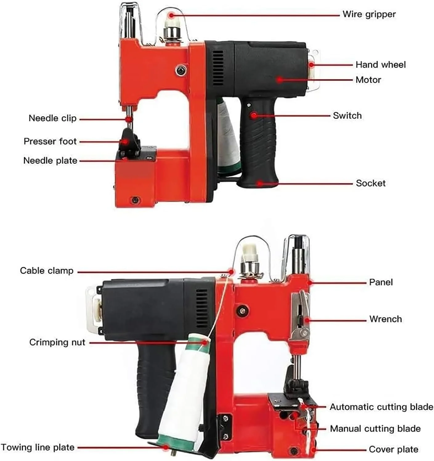 دستگاه دوخت کیسه دستی، چرخ خیاطی کیسه با دسته ضد لغزش، بسته بندی سریع 2.1 ثانیه و 2600 بخیه در دقیقه، برش خودکار نخ و طراحی کم صدا، برای کیسه کاغذی گونی دستگاه دوخت کیسه دستی، چرخ خیاطی کیسه با دسته ضد لغزش، بسته بندی سریع 2.1 ثانیه و 2600 بخیه در دقیقه، برش خودکار نخ و طراحی کم صدا، برای کیسه کاغذی گونی