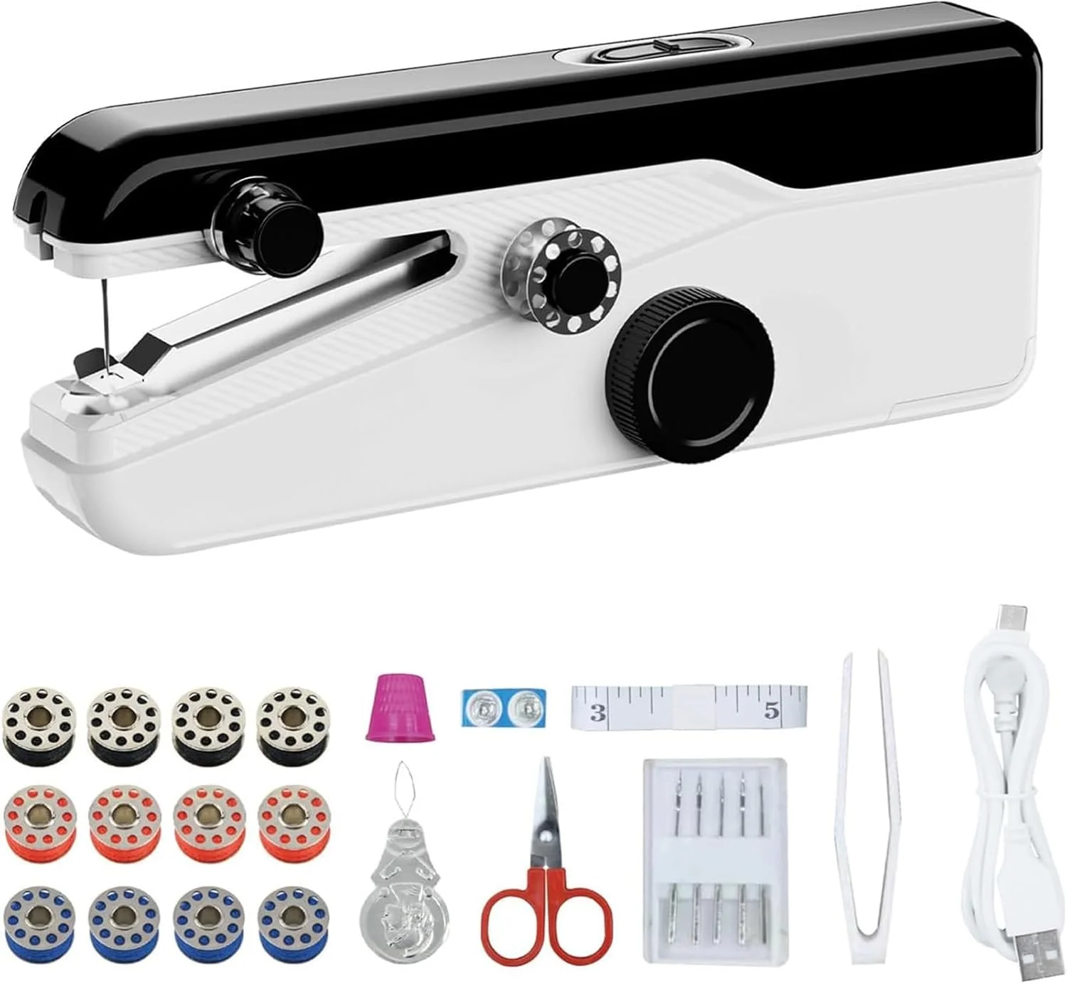 چرخ خیاطی کوچک قابل حمل، چرخ خیاطی برقی خانگی با لوازم جانبی خیاطی، تنظیم 2 سرعته، برای مبتدیان، خانه، خوابگاه، مسافرت (مشکی)