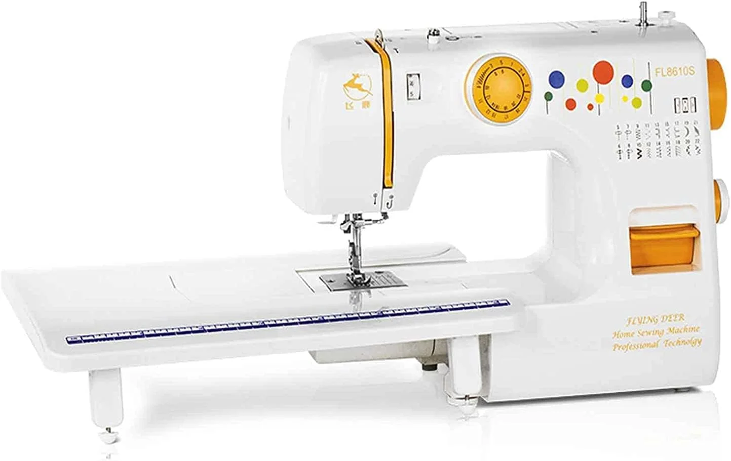 چرخ خیاطی خانگی برقی چند منظوره کوچک رومیزی، 22 نوع دوخت، ضخامت 8-10 لایه، کنترل پدالی، میز کمکی، لوازم جانبی مختلف LEOWE