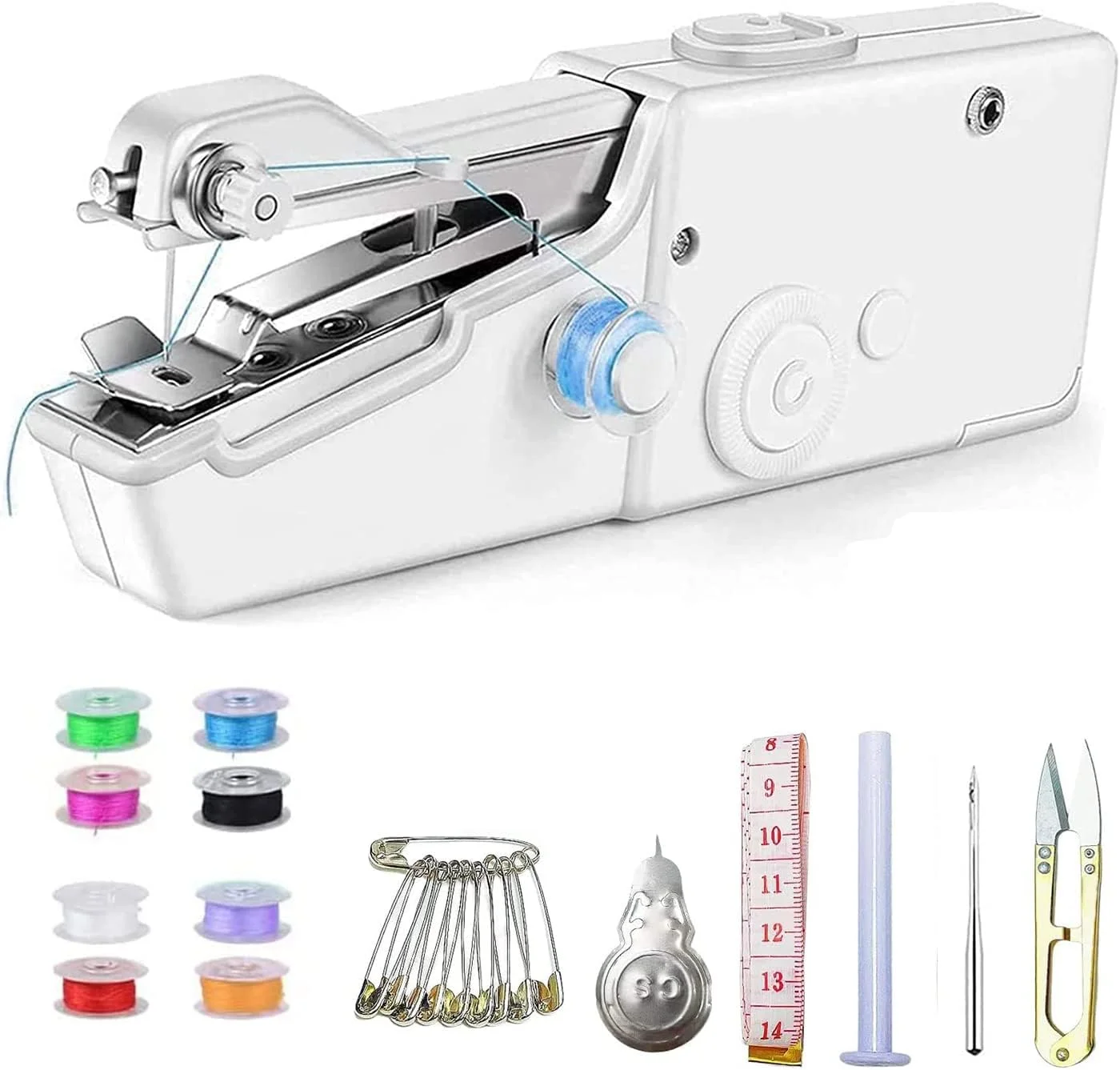 چرخ خیاطی دستی، ابزار دوخت مینی قابل حمل برای پارچه، لباس کودک، پوشاک (باتری شامل نمی شود)