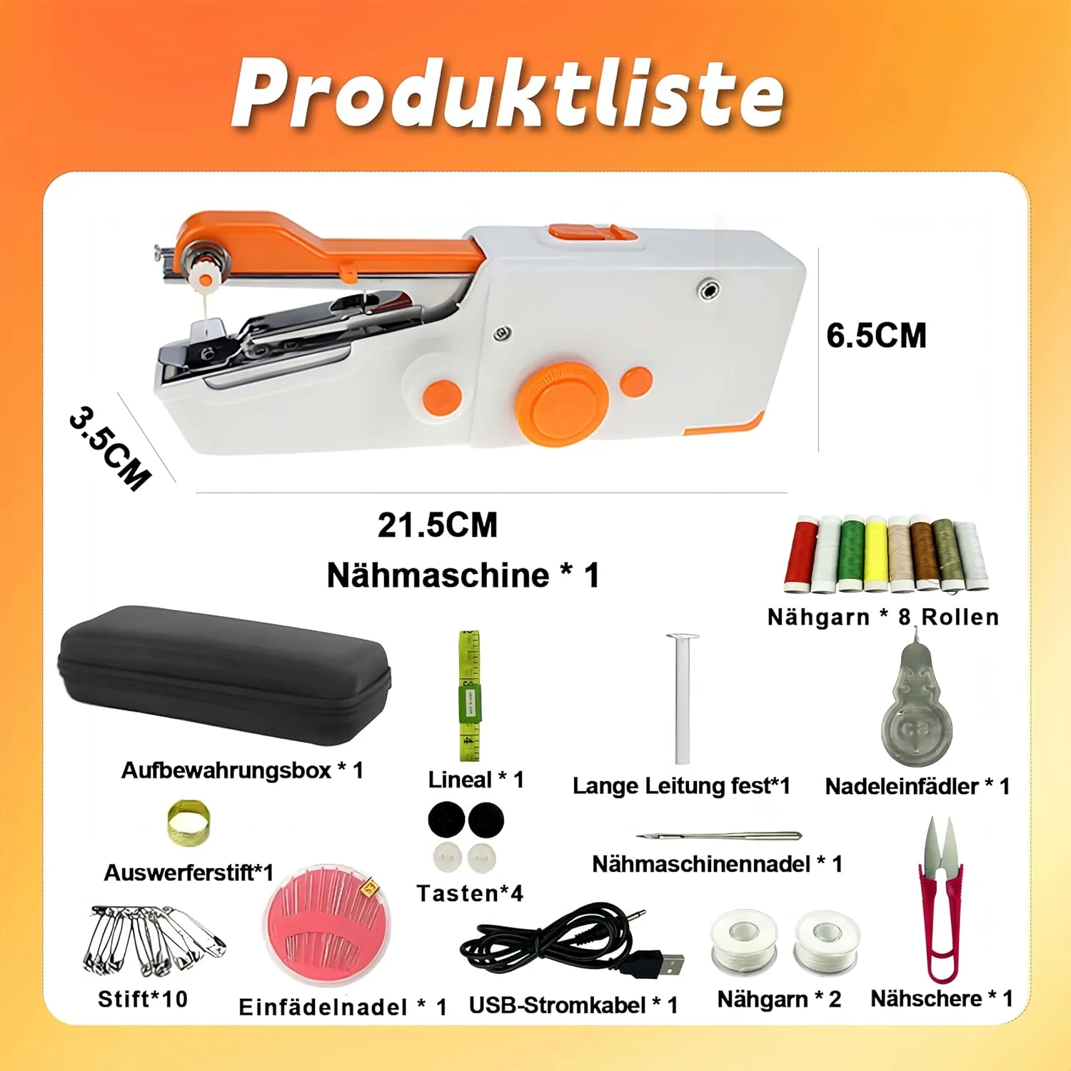 چرخ خیاطی دستی مینی برقی قابل حمل برای مبتدیان و بزرگسالان به همراه مجموعه ابزار خیاطی برای لباس، پرده، صنایع دستی DIY (بدون باتری) (نارنجی) چرخ خیاطی دستی مینی برقی قابل حمل برای مبتدیان و بزرگسالان به همراه مجموعه ابزار خیاطی برای لباس، پرده، صنایع دستی DIY (بدون باتری) (نارنجی)