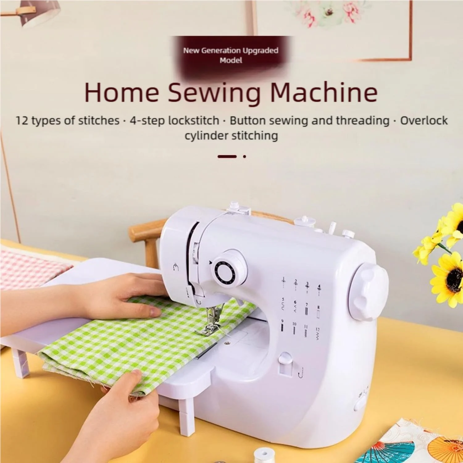 چرخ خیاطی با میز کشویی، چرخ خیاطی مینی، چرخ خیاطی برقی قابل حمل، چرخ خیاطی 12 بخیه با چراغ LED، مجموعه لوازم جانبی خیاطی، ایده آل برای لباس، روبالشی، ملحفه