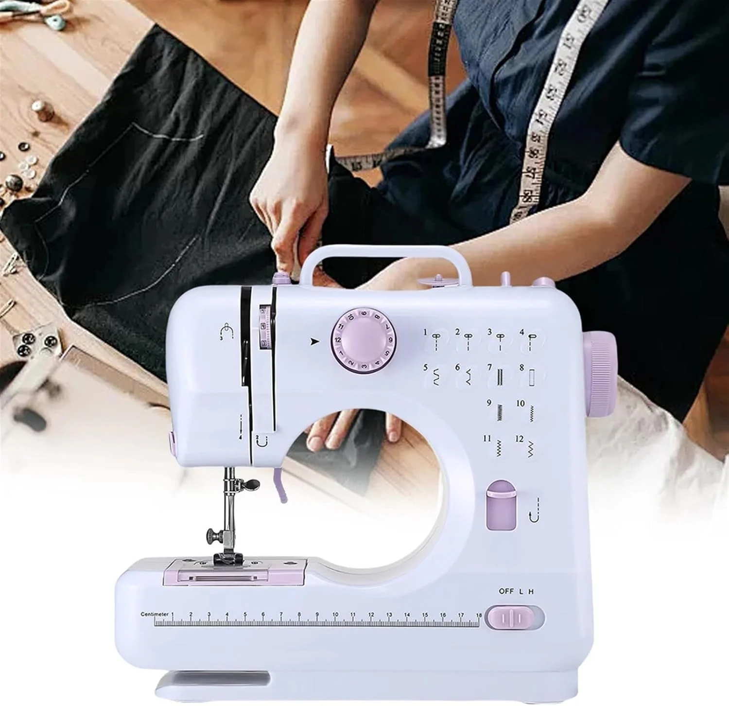 چرخ خیاطی، چرخ خیاطی قابل حمل با 12 طرح دوخت داخلی، مناسب برای کارهای دستی و تعمیرات، به همراه پدال پایی، مناسب برای افراد مبتدی