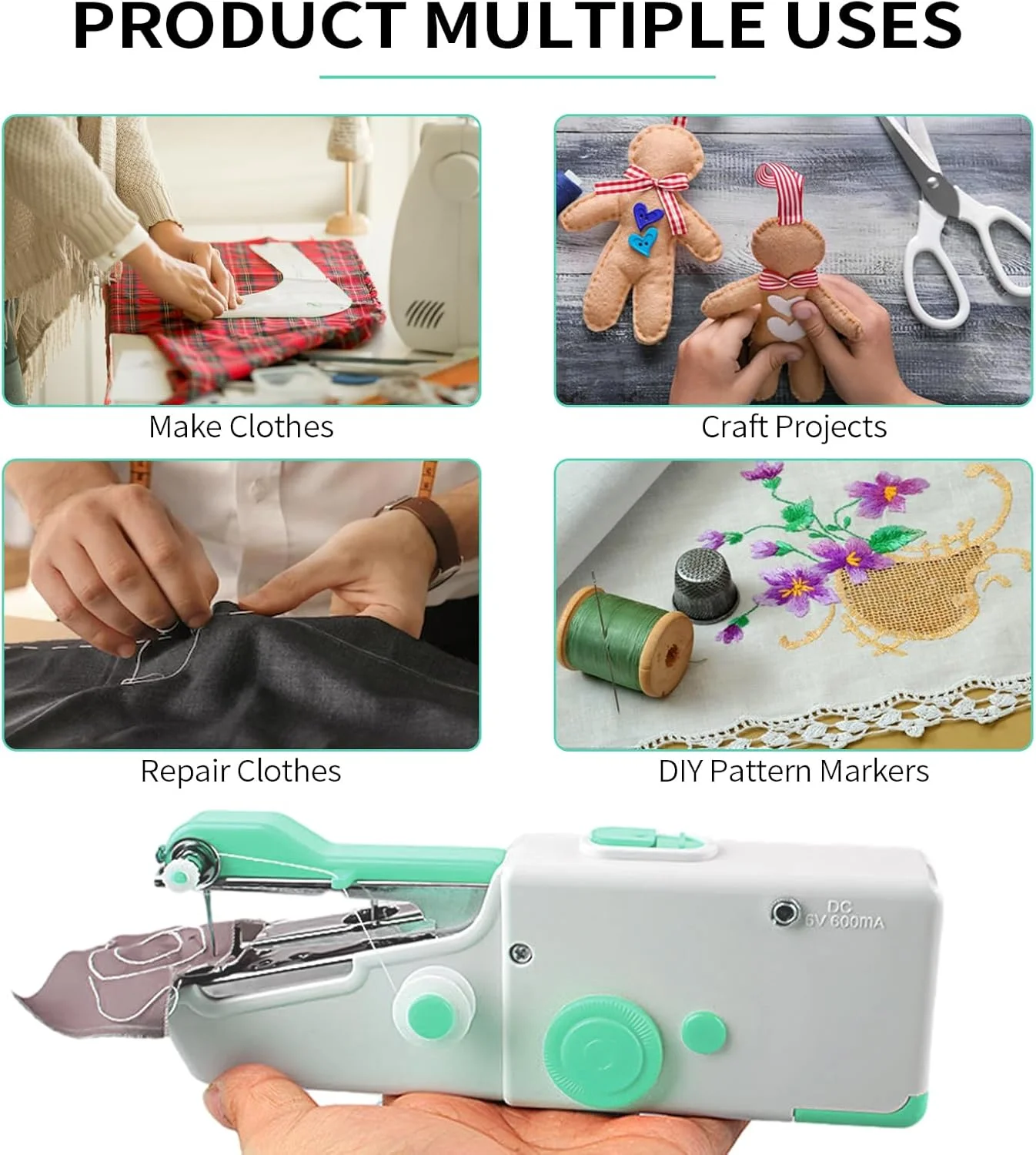 چرخ خیاطی دستی مینی قابل حمل، آبی، 20x7.5x5 سانتی متر، جنس ABS، دارای 33 قطعه لوازم جانبی، بدون سیم و با قابلیت تغذیه از طریق USB، مناسب برای منزل، مسافرت، کارهای هنری و تعمیر لباس