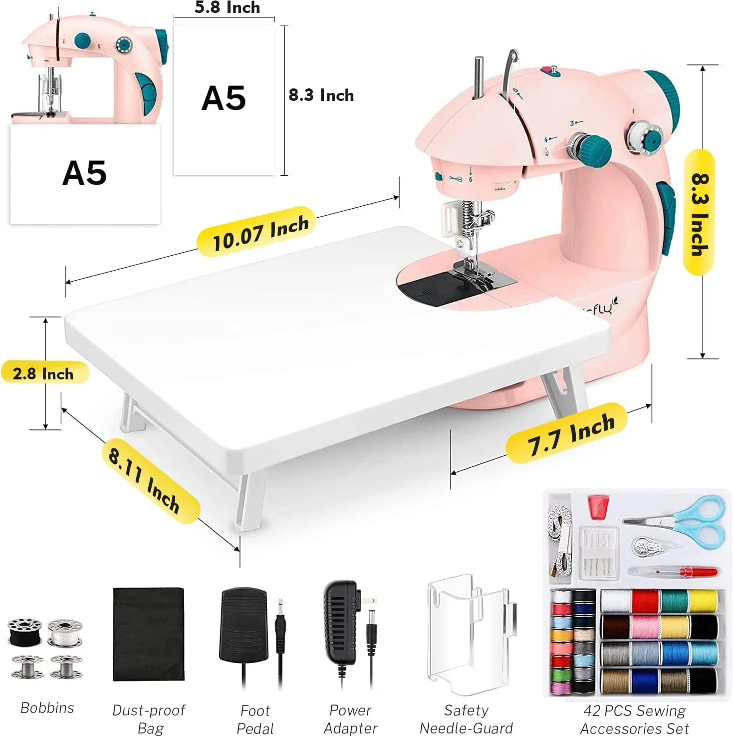 چرخ خیاطی کوچک مجیک فلای برای مبتدیان، چرخ خیاطی قابل حمل دو سرعته کودکان با میز توسعه، چراغ و کیت خیاطی برای کودکان، دختران، مصارف خانگی و مسافرت، صورتی چرخ خیاطی کوچک مجیک فلای برای مبتدیان، چرخ خیاطی قابل حمل دو سرعته کودکان با میز توسعه، چراغ و کیت خیاطی برای کودکان، دختران، مصارف خانگی و مسافرت، صورتی