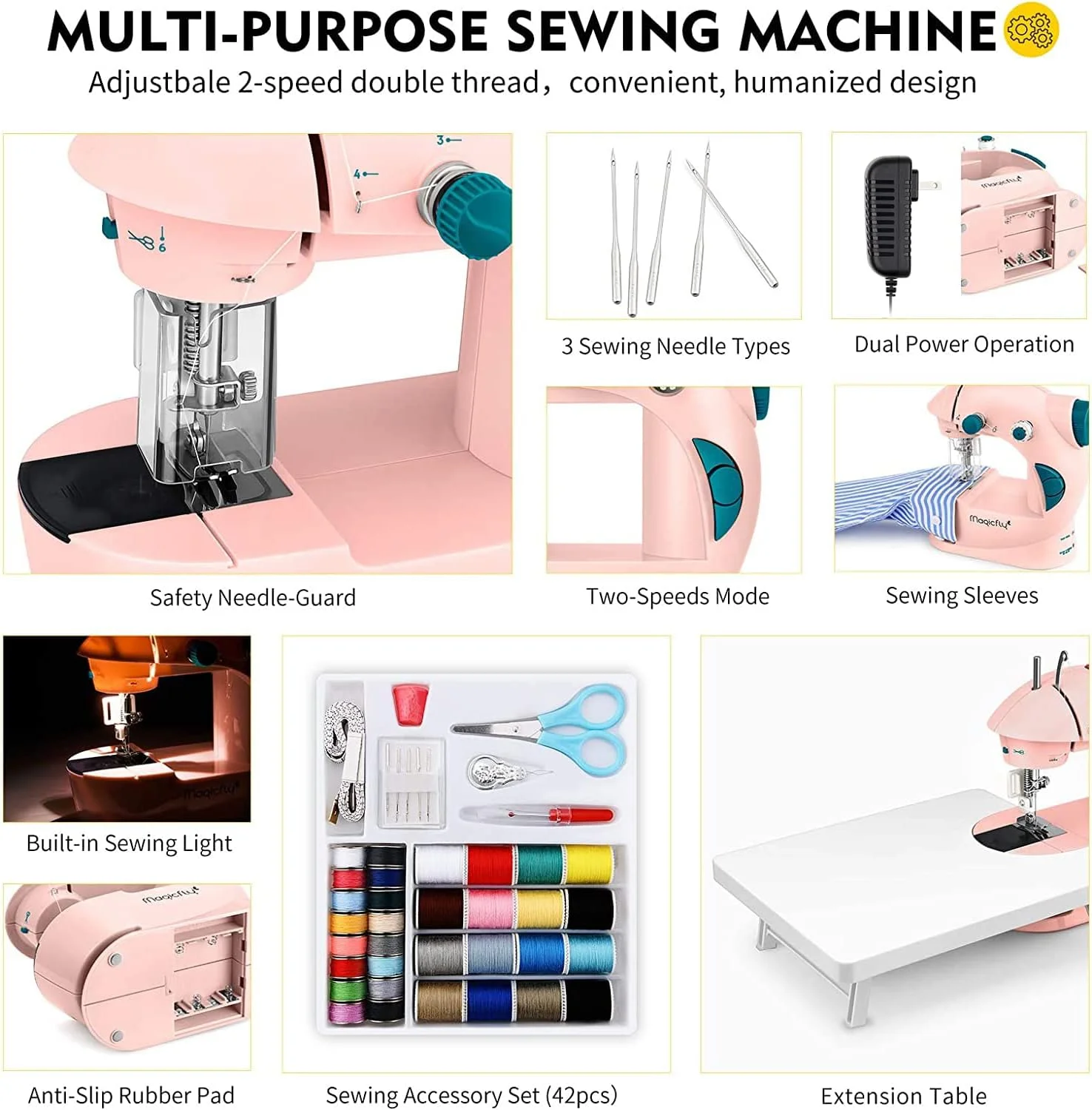 چرخ خیاطی کوچک مجیک فلای برای مبتدیان، چرخ خیاطی قابل حمل دو سرعته کودکان با میز توسعه، چراغ و کیت خیاطی برای کودکان، دختران، مصارف خانگی و مسافرت، صورتی چرخ خیاطی کوچک مجیک فلای برای مبتدیان، چرخ خیاطی قابل حمل دو سرعته کودکان با میز توسعه، چراغ و کیت خیاطی برای کودکان، دختران، مصارف خانگی و مسافرت، صورتی