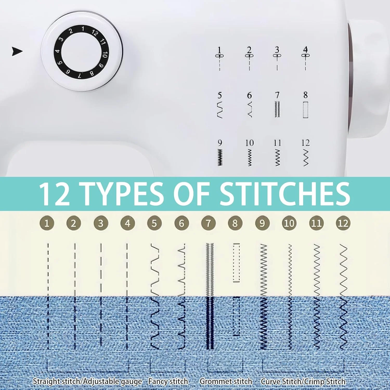 چرخ خیاطی پدالی چند منظوره برقی برای مبتدیان، چرخ خیاطی قابل حمل 12 بخیه با لوازم خیاطی