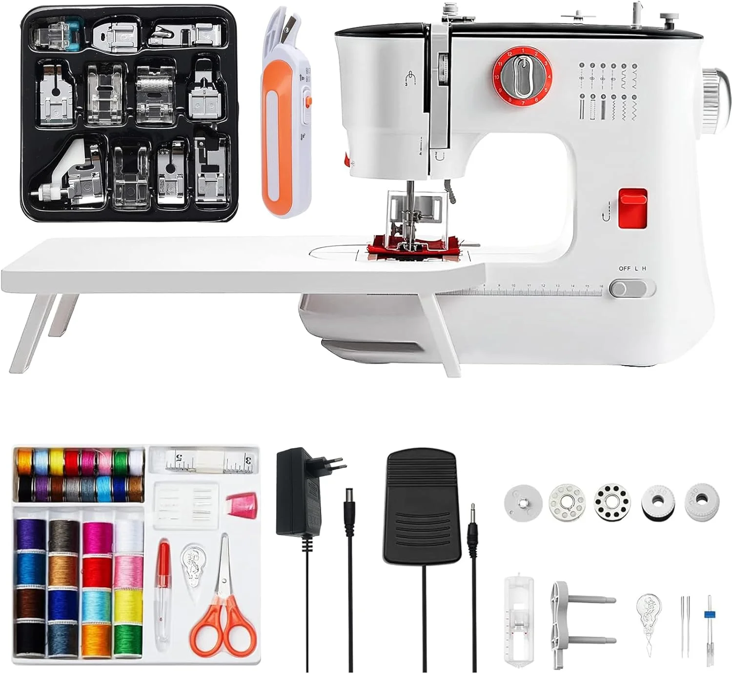 چرخ خیاطی کوچک با میز توسعه، چرخ خیاطی برقی مینی 12 بخیه برای مبتدیان کودکان چرخ خیاطی برقی چند منظوره قابل حمل برای مصارف خانگی