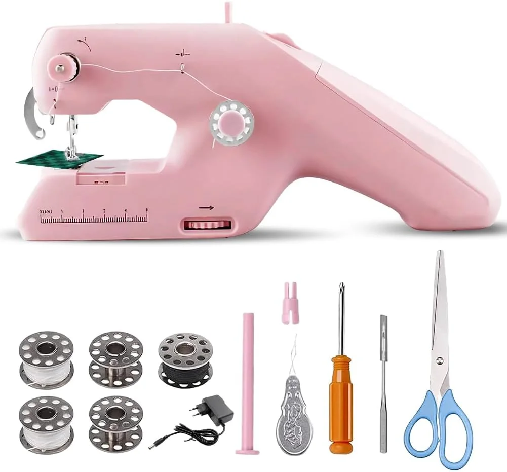 چرخ خیاطی دستی، چرخ خیاطی مینی، چرخ خیاطی دستی قابل حمل، با لوازم خیاطی برای مبتدیان، چرخ خیاطی برقی سریع، چرخ خیاطی DIY برای لباس و حیوانات عروسکی
