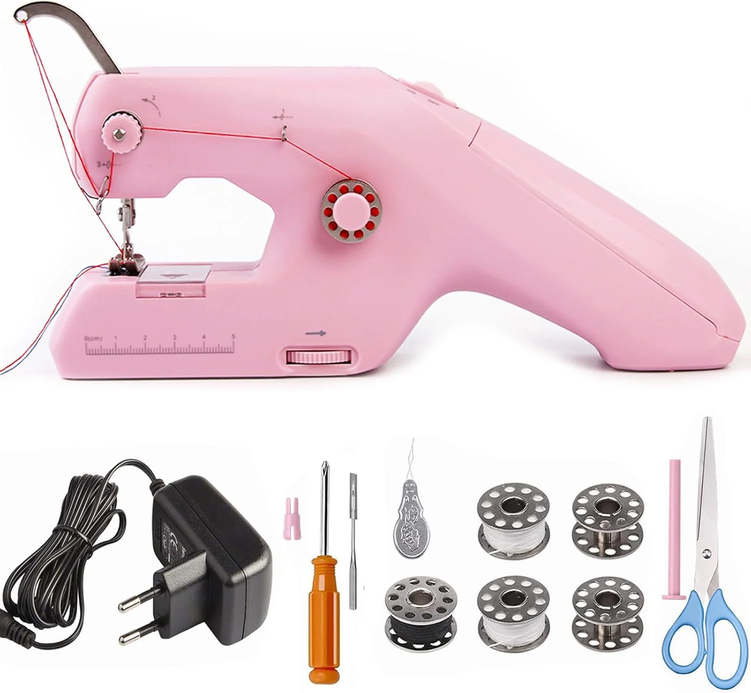 چرخ خیاطی برقی قابل حمل، چرخ خیاطی دستی دو نخ، مجهز به سوزن و نخ، چرخ خیاطی دوخت سریع برای لباس، پرده، DIY، مسافرت خانوادگی
