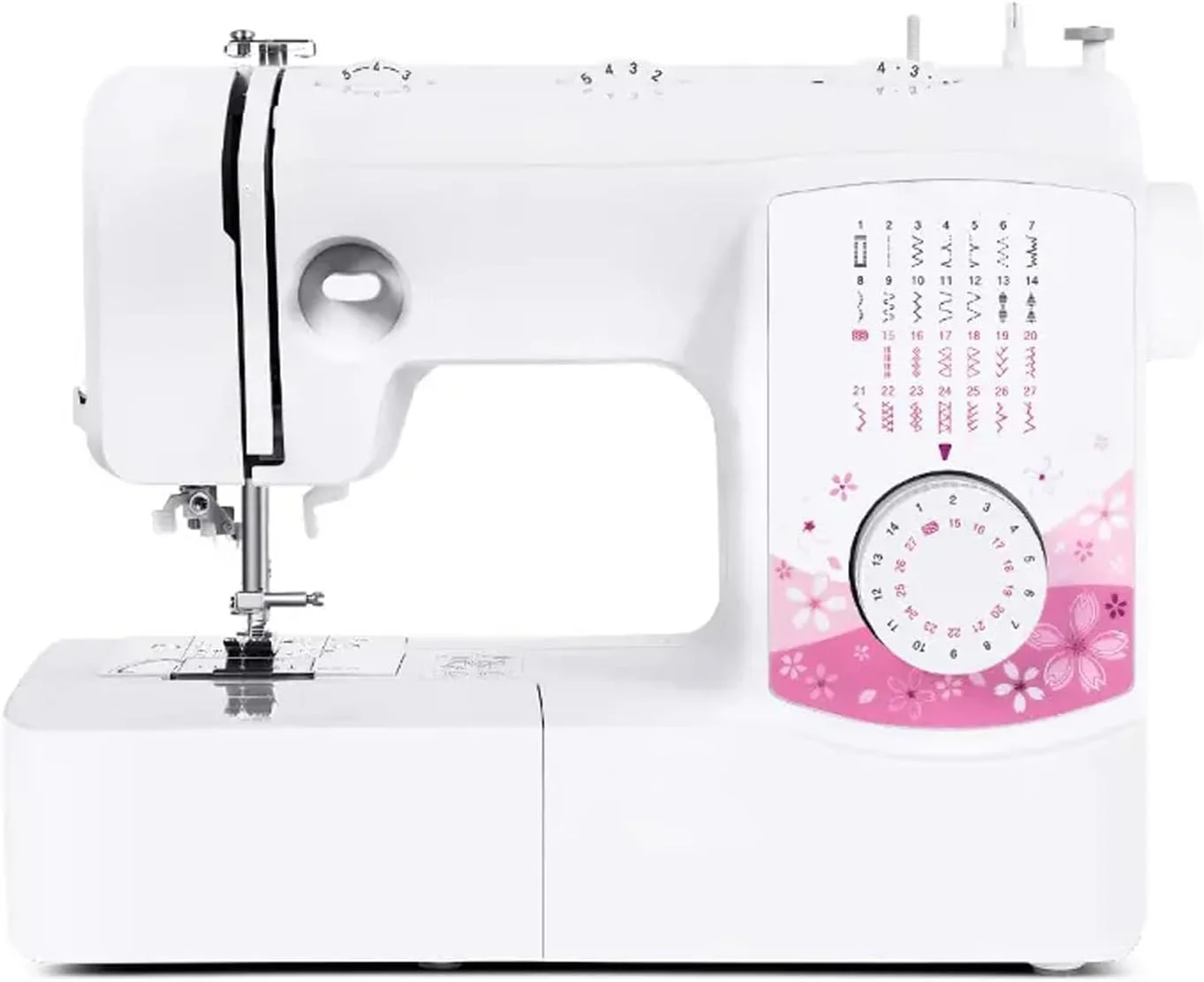چرخ خیاطی، چرخ خیاطی قابل حمل، 27 طرح دوخت داخلی، جادکمه زن اتوماتیک یک مرحله ای، سوزن نخ کن اتوماتیک، قابل حمل و جمع و جور، دوخت رو به جلو و عقب، برای علاقه مندان به خیاطی